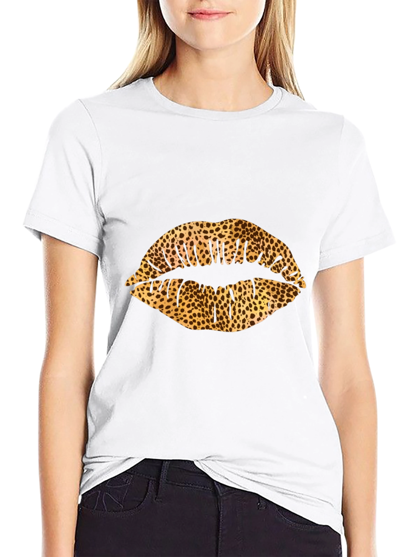Leopard Print Lips Black Graphic Tee