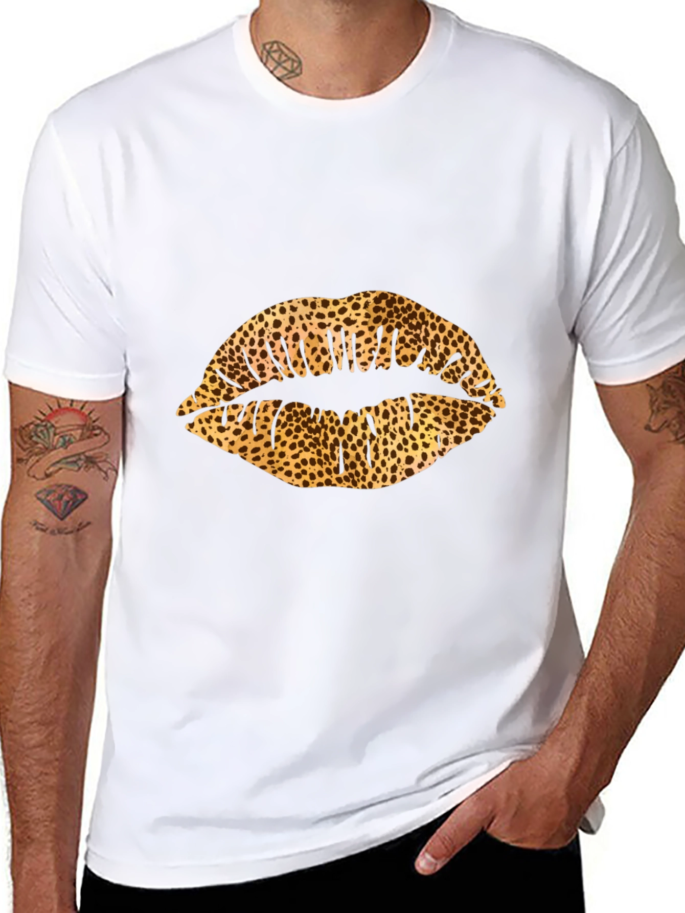Leopard Print Lips Black Graphic Tee