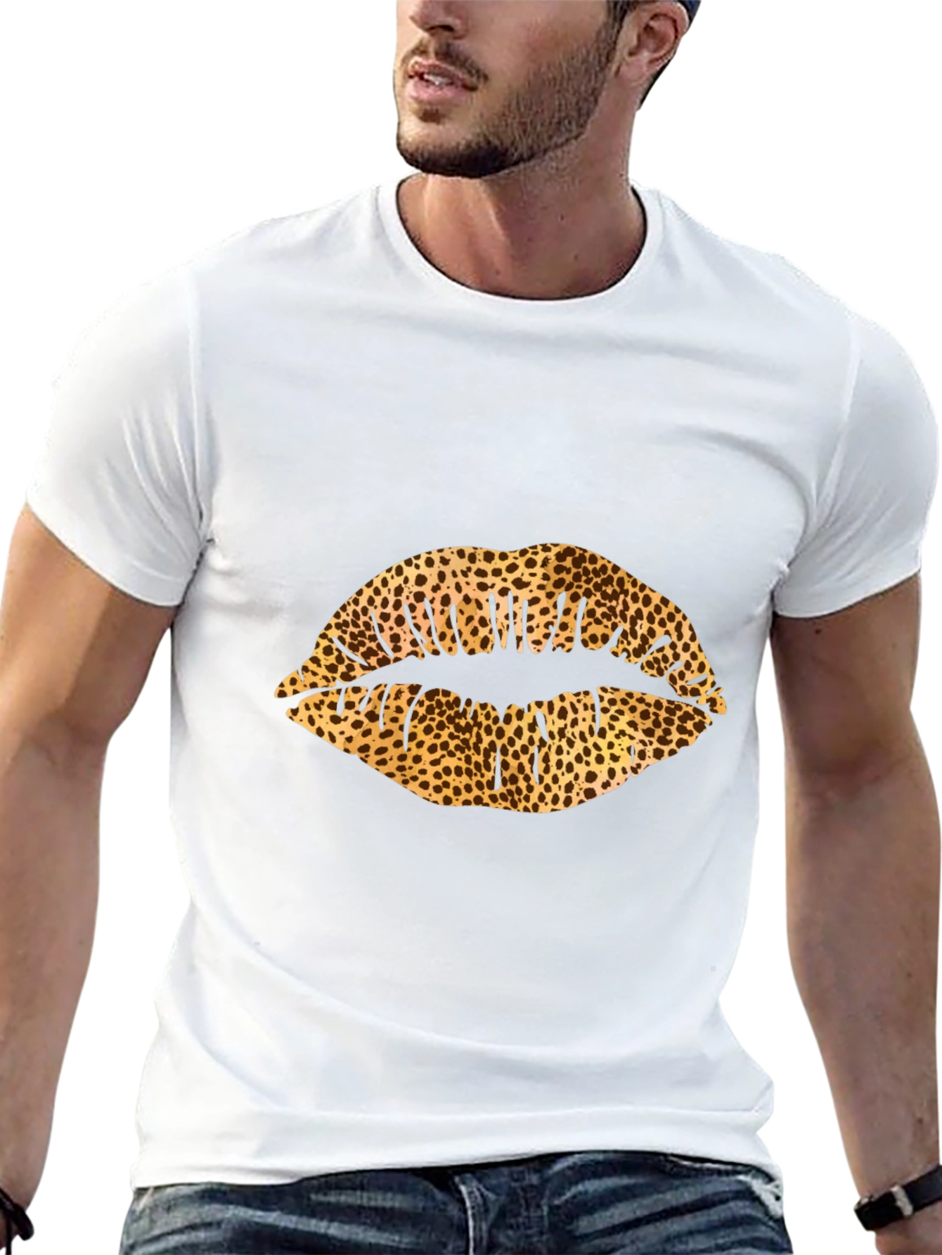 Leopard Print Lips Black Graphic Tee