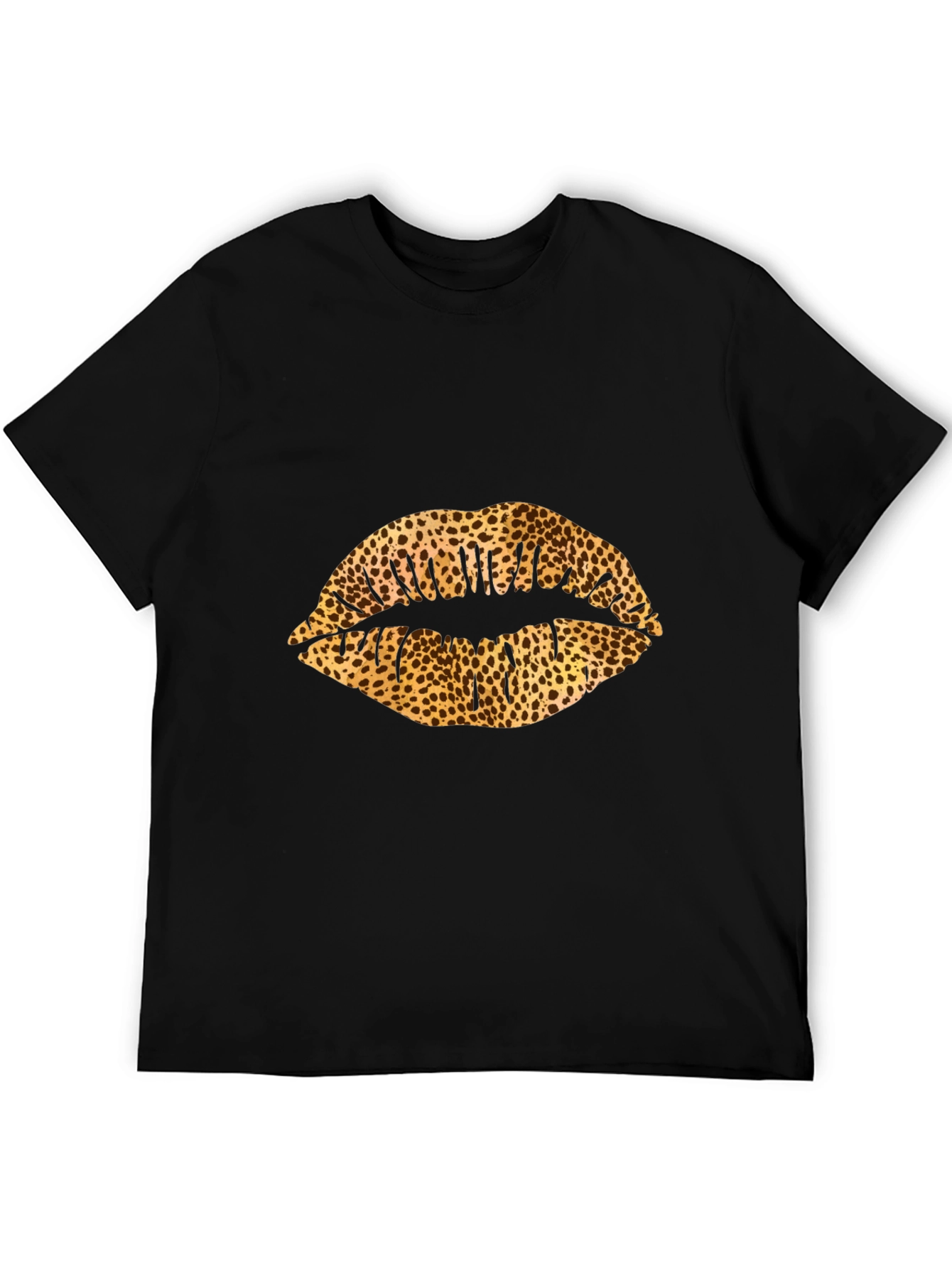 Leopard Print Lips Black Graphic Tee