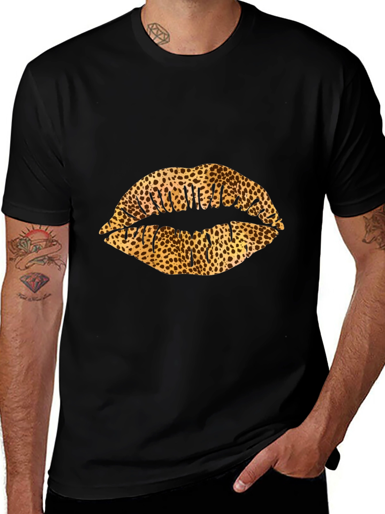 Leopard Print Lips Black Graphic Tee