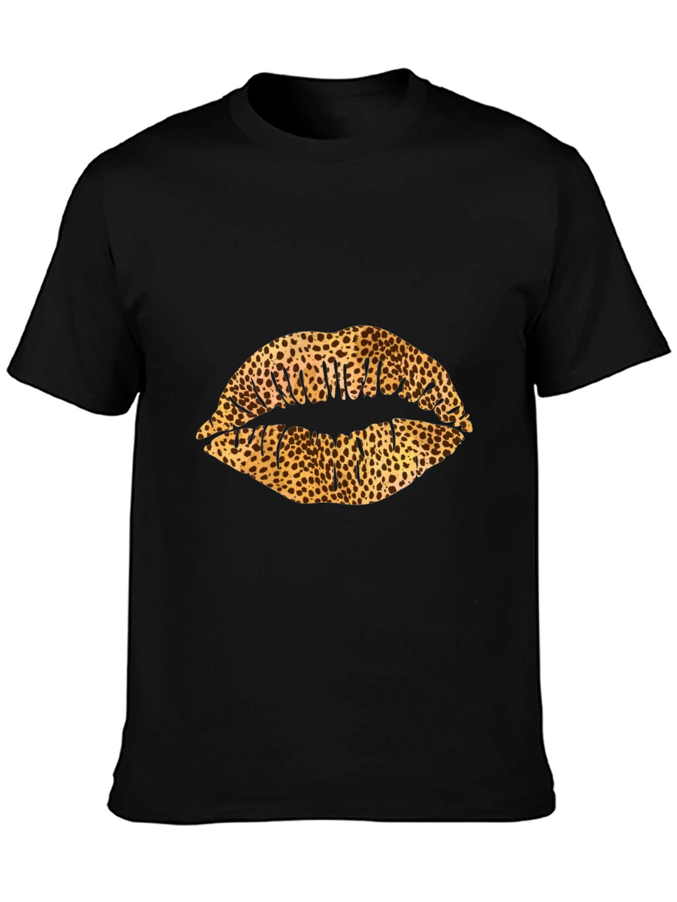 Leopard Print Lips Black Graphic Tee