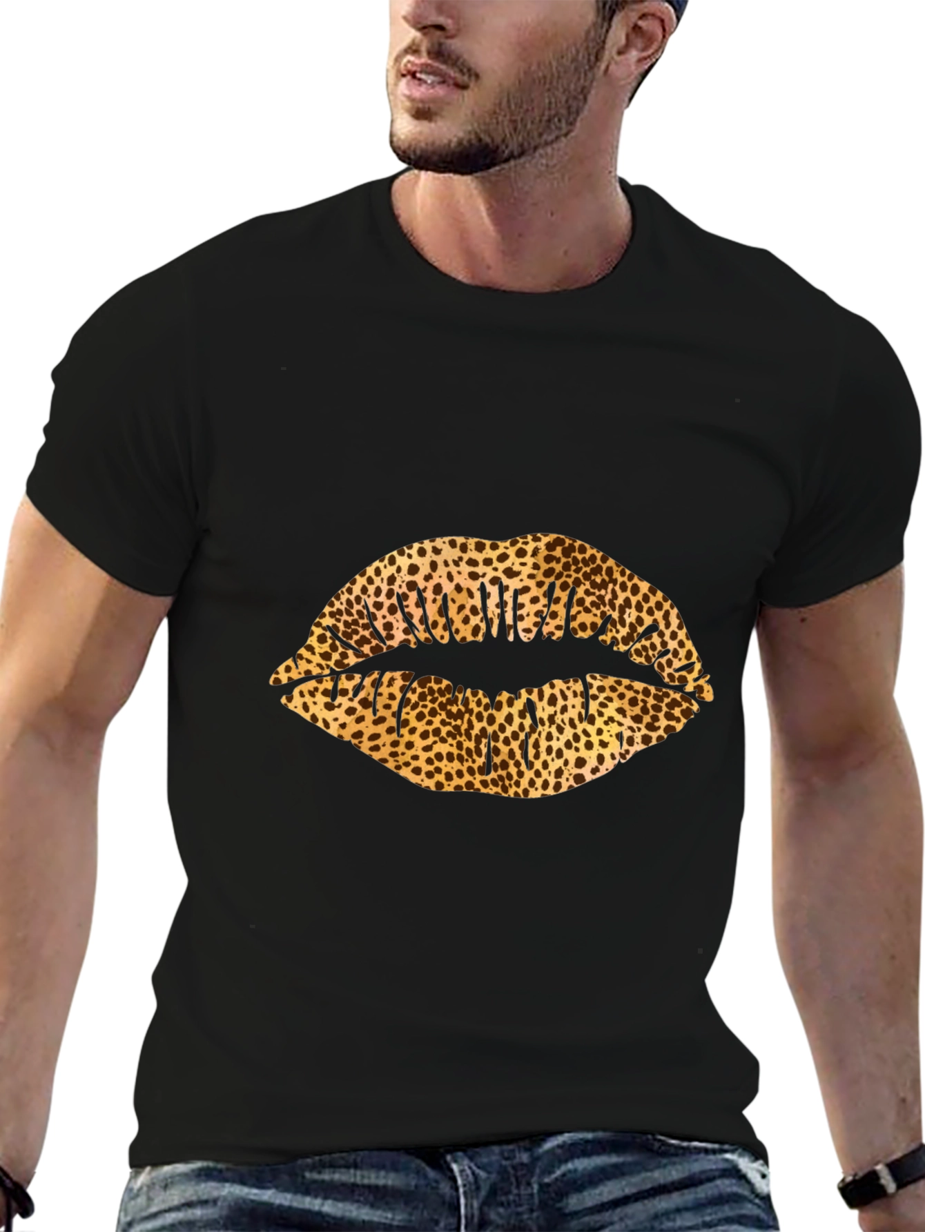 Leopard Print Lips Black Graphic Tee