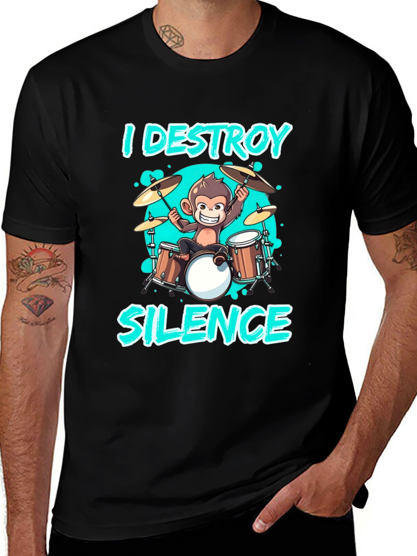 I Destroy Silence Monkey Drummer T-Shirt
