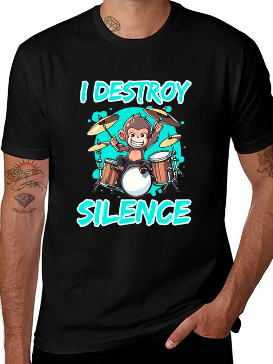 I Destroy Silence Monkey Drummer T-Shirt