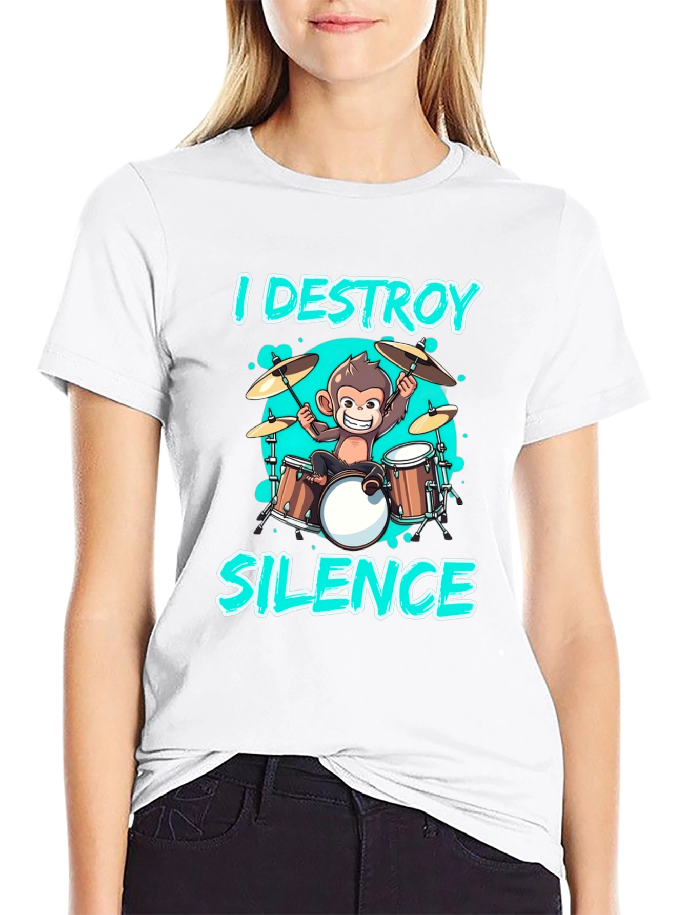 I Destroy Silence Monkey Drummer T-Shirt