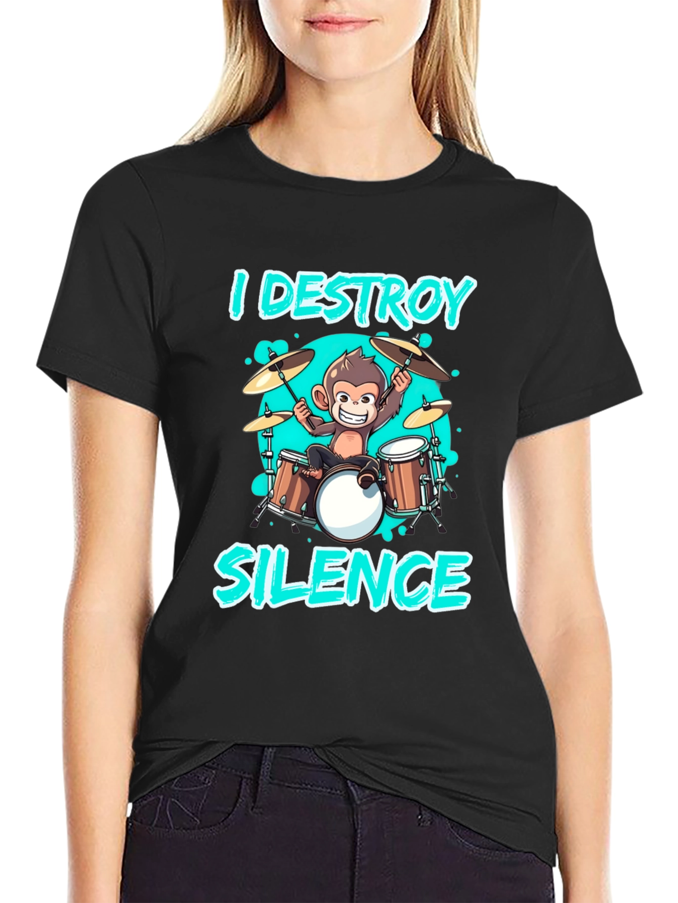 I Destroy Silence Monkey Drummer T-Shirt