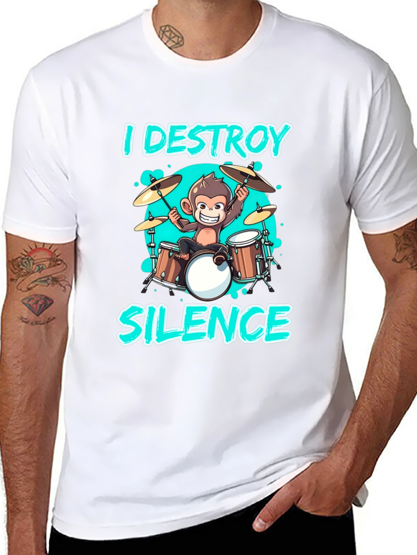 I Destroy Silence Monkey Drummer T-Shirt