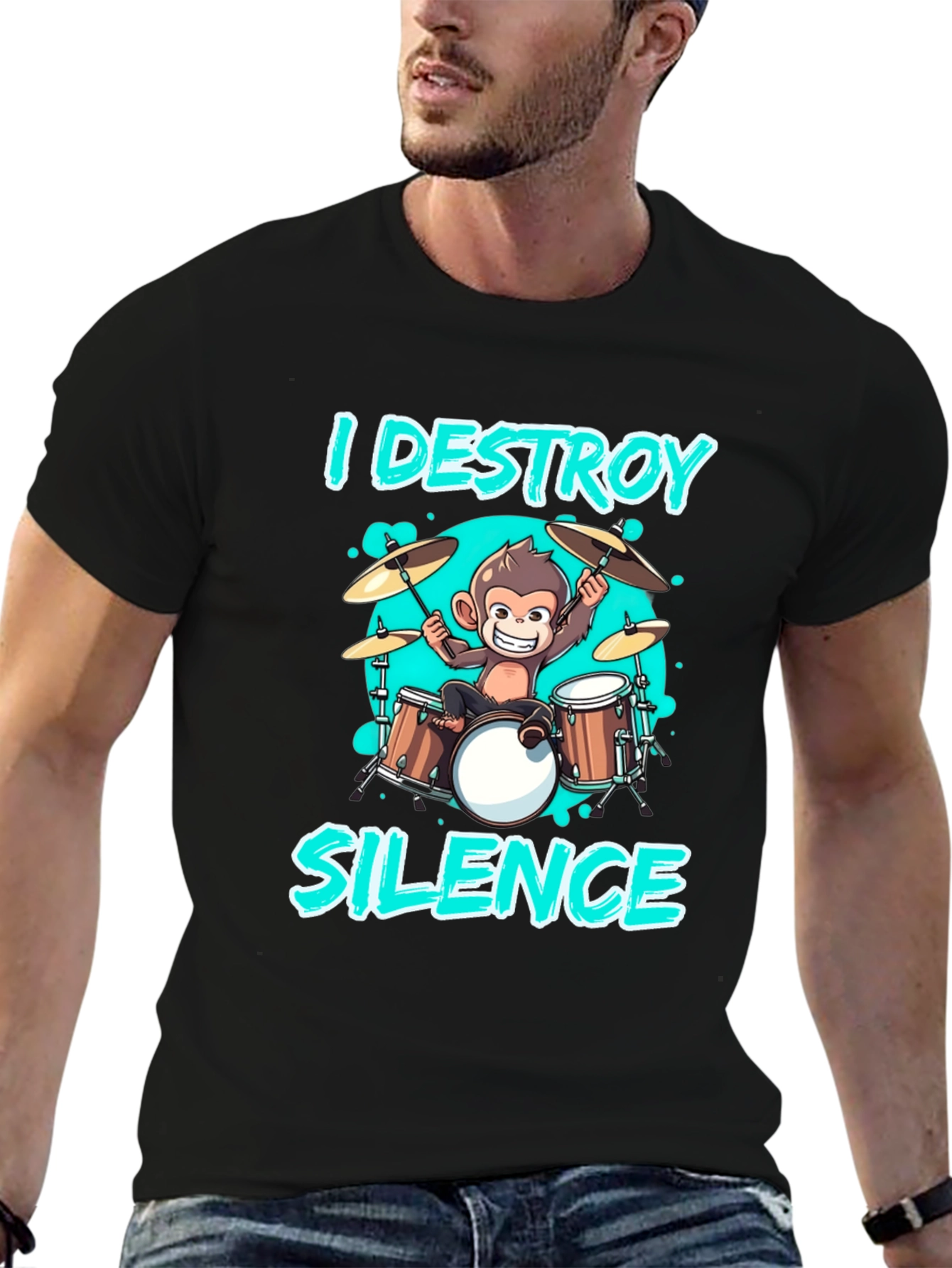 I Destroy Silence Monkey Drummer T-Shirt
