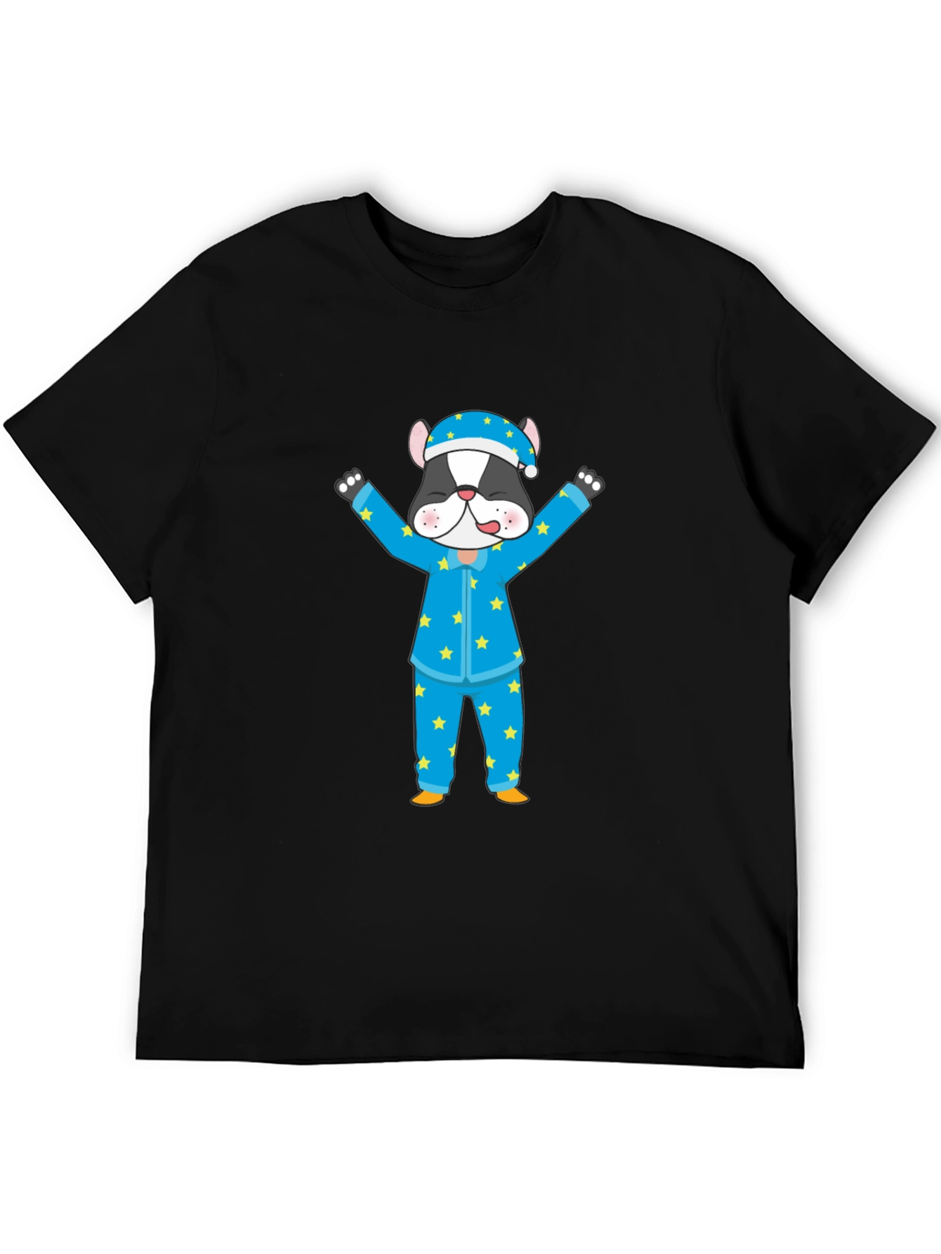 Cartoon Dog Pajamas Black T-Shirt