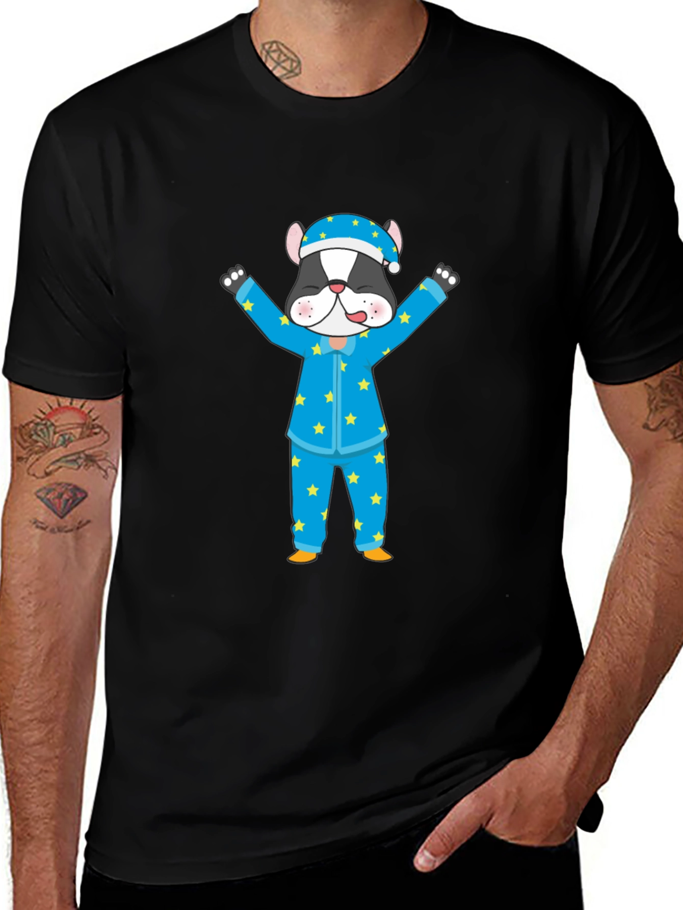 Cartoon Dog Pajamas Black T-Shirt