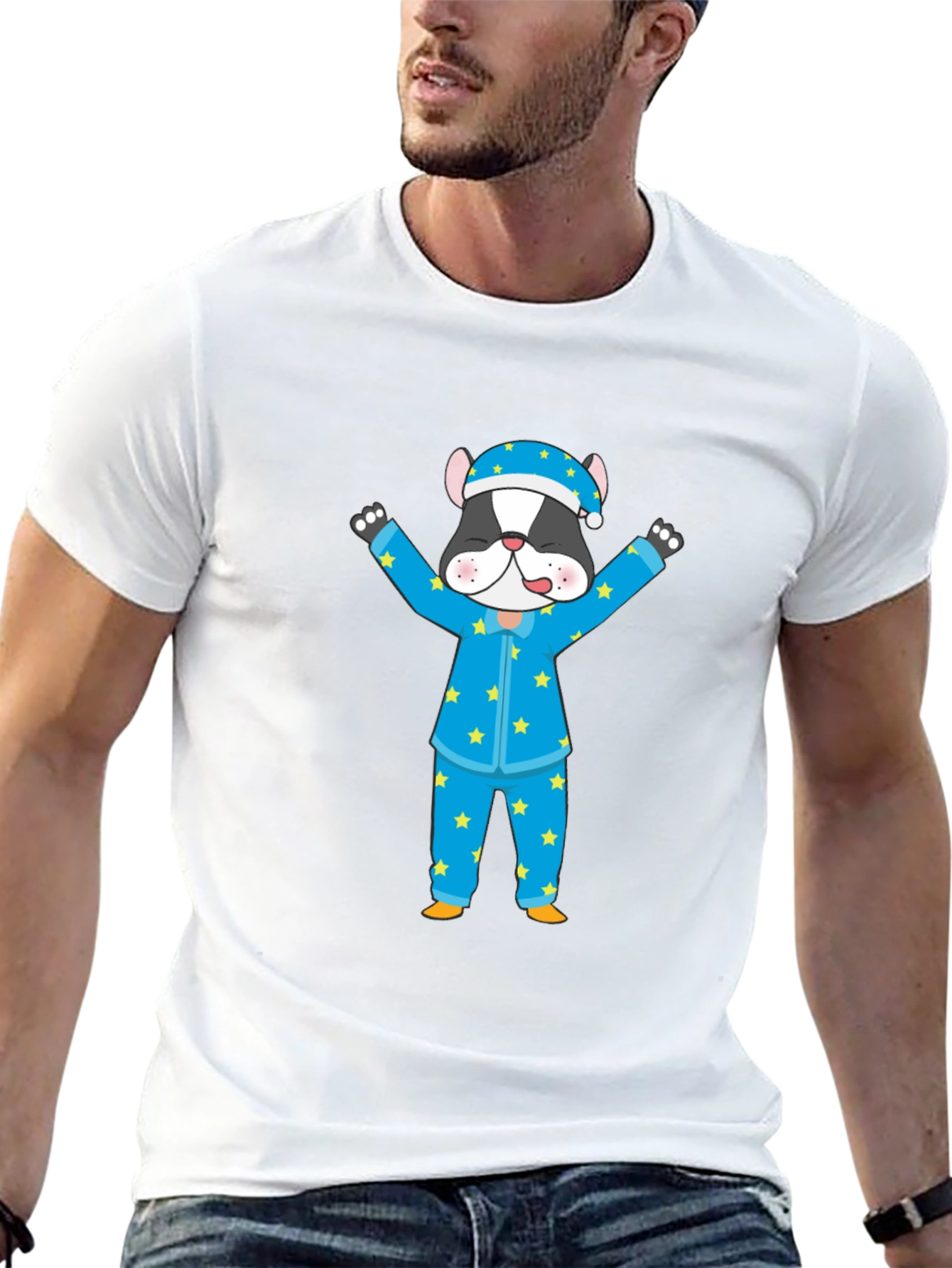 Cartoon Dog Pajamas Black T-Shirt