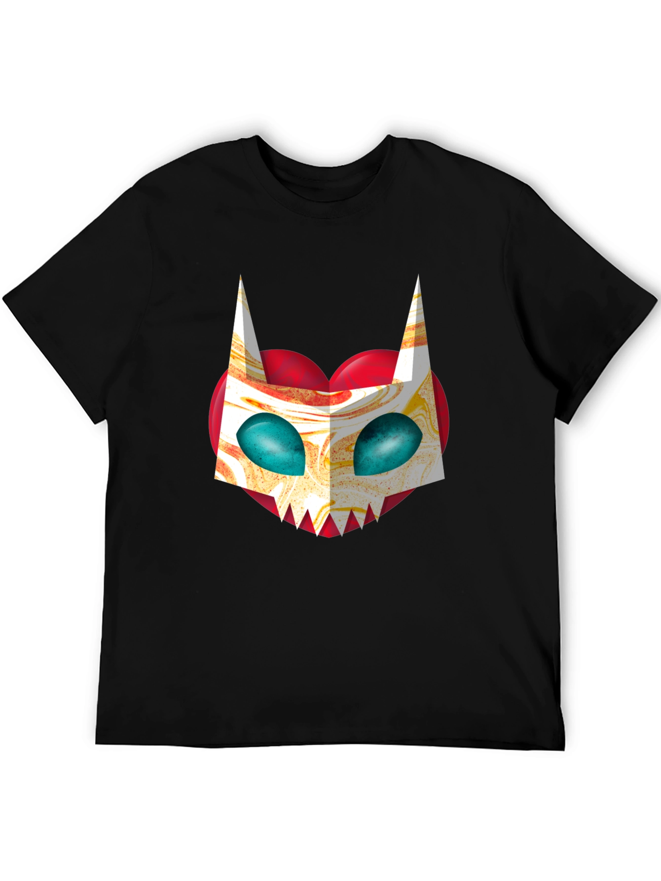 Unique Graphic Tee - Abstract Cat Mask on Black