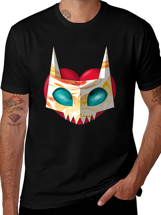 Unique Graphic Tee - Abstract Cat Mask on Black