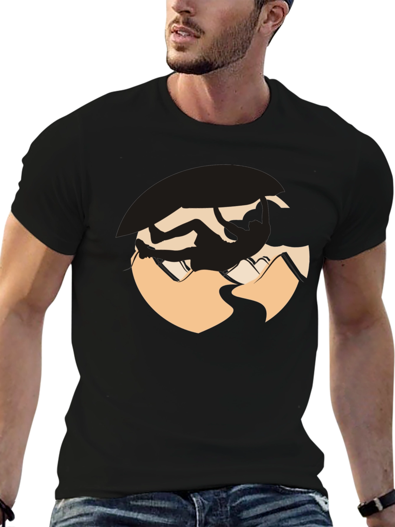 Climbing Silhouette Graphic Tee - Black Cotton Blend