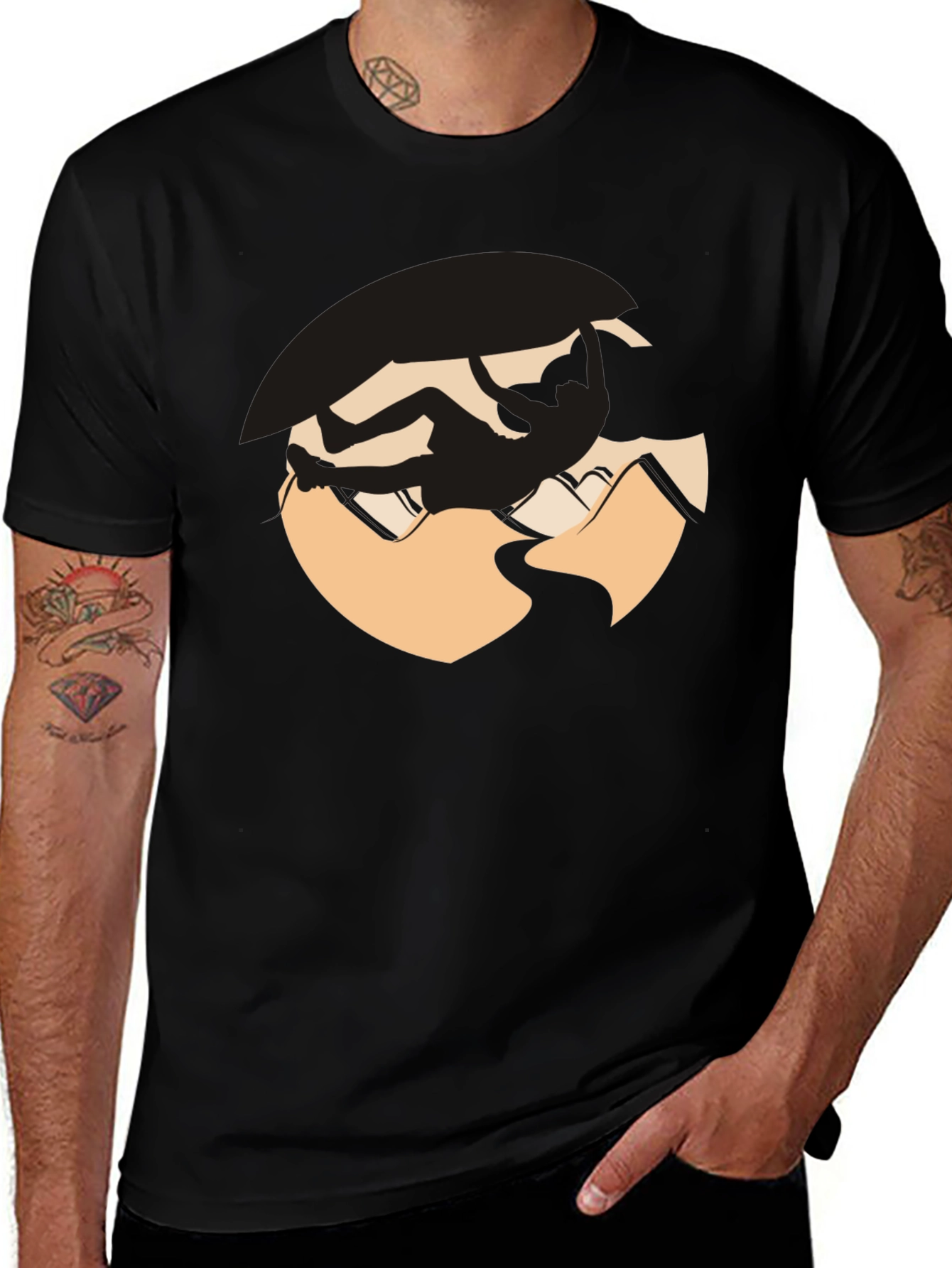 Climbing Silhouette Graphic Tee - Black Cotton Blend