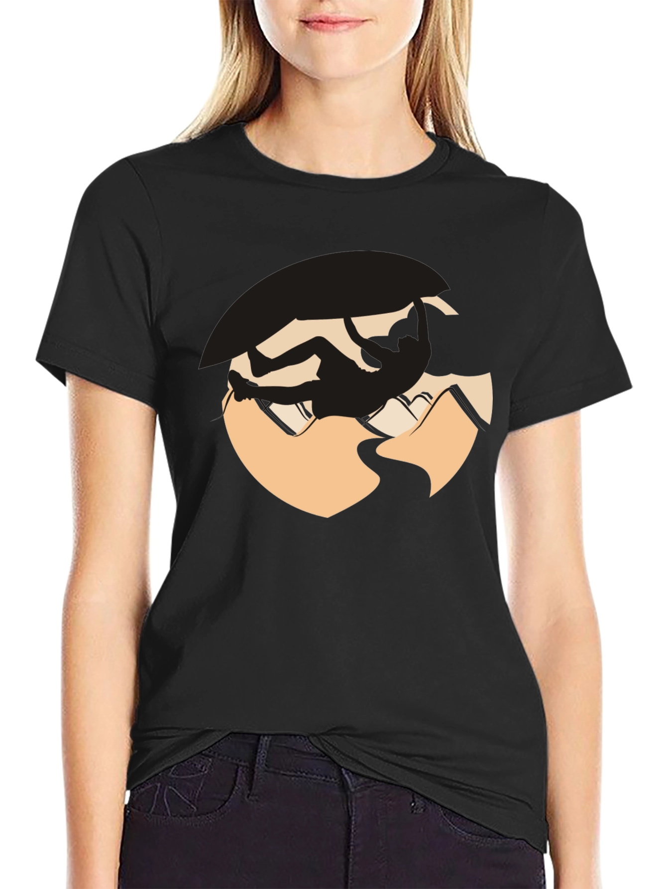Climbing Silhouette Graphic Tee - Black Cotton Blend