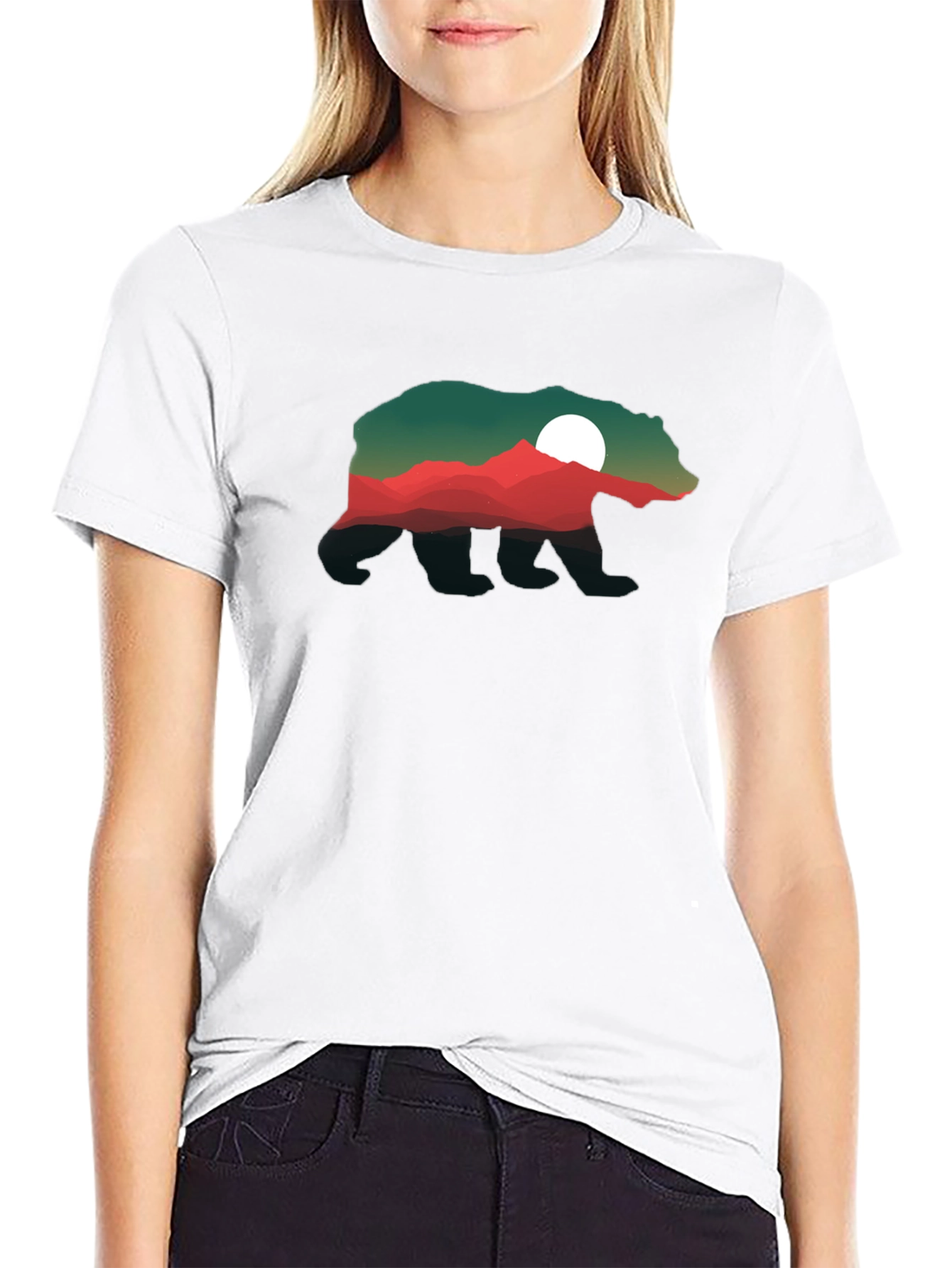 Bear Silhouette Mountain Scene T-Shirt
