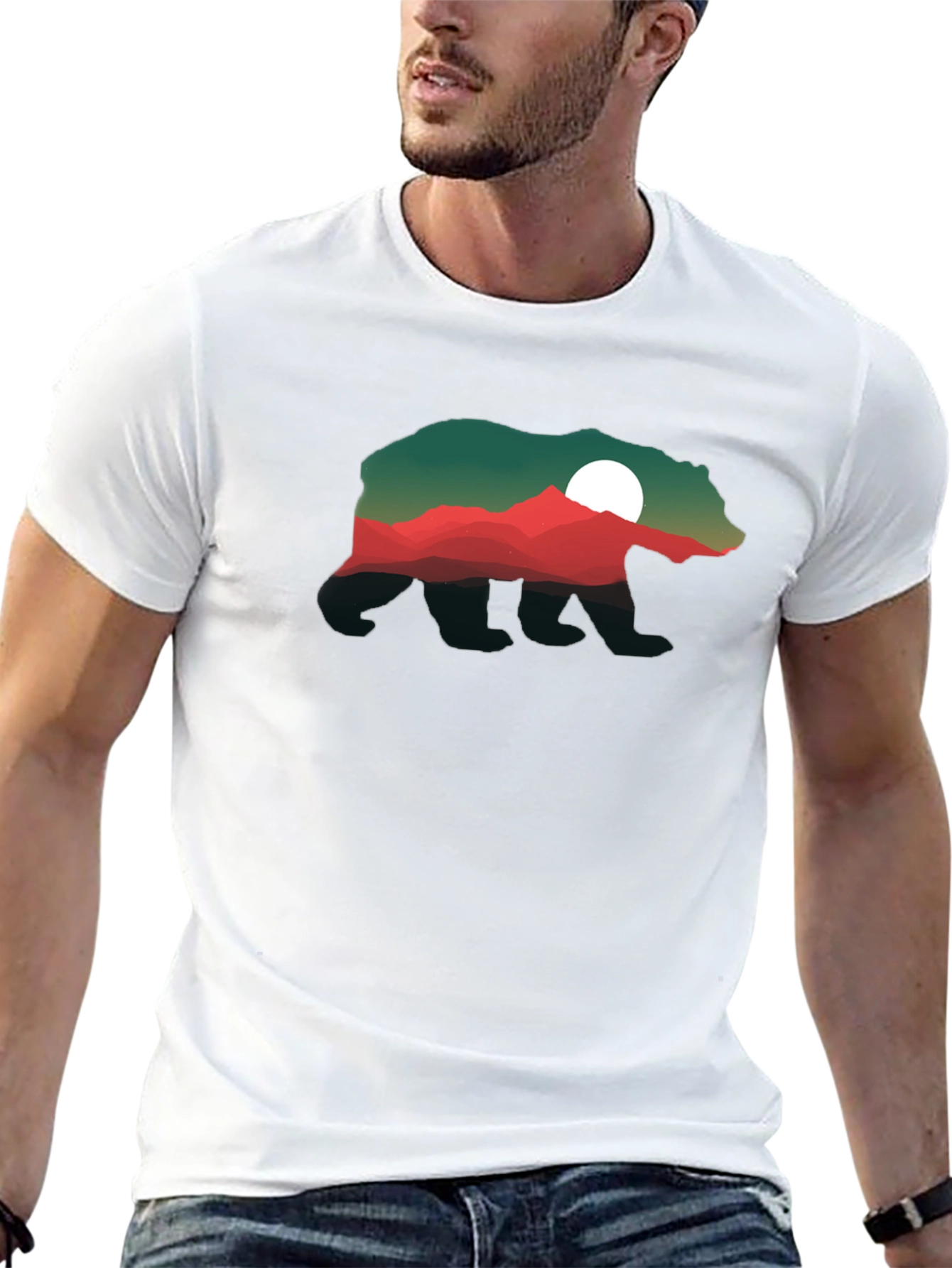 Bear Silhouette Mountain Scene T-Shirt