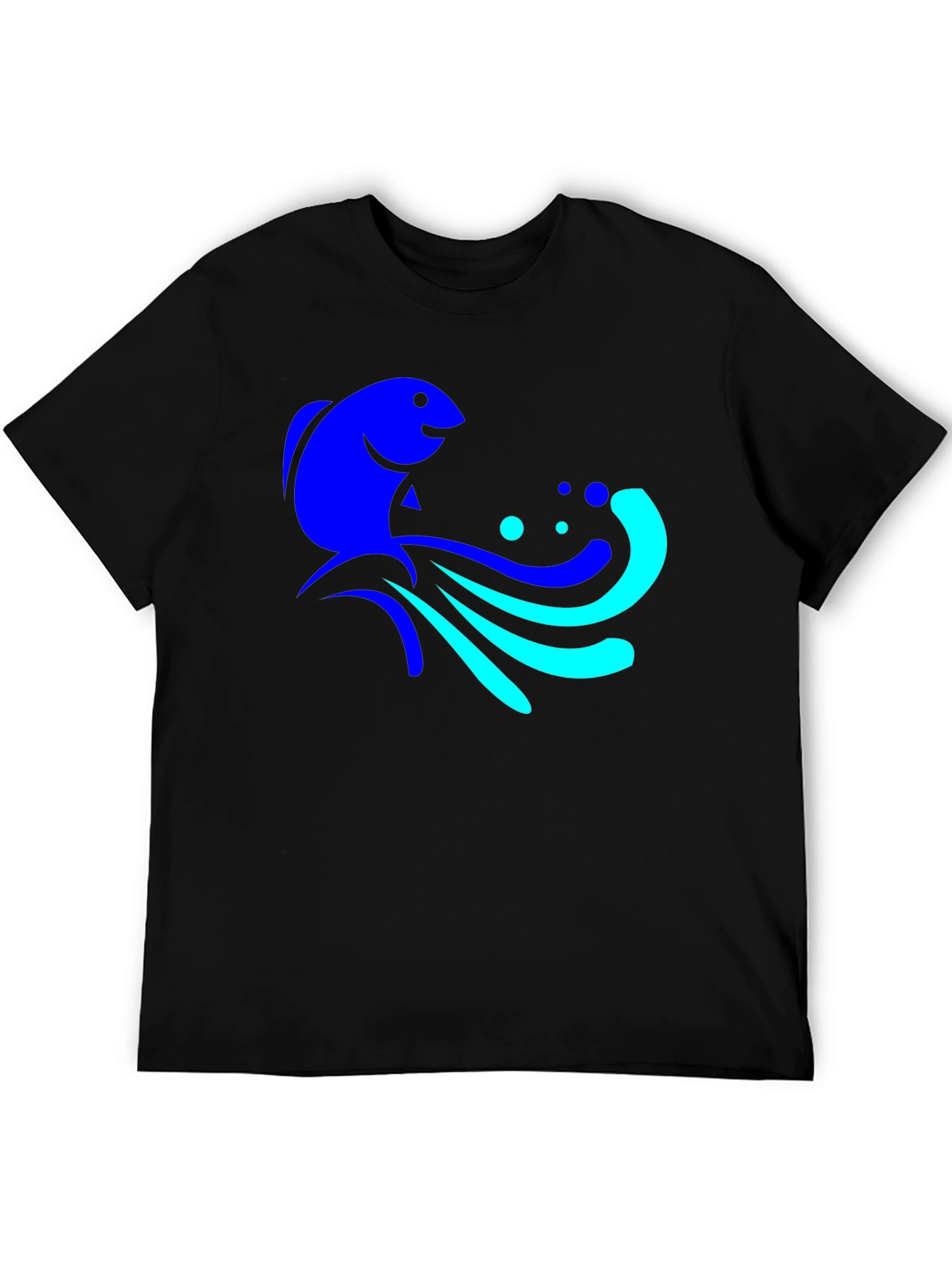 Blue Fish Graphic Tee - Black Cotton Comfort