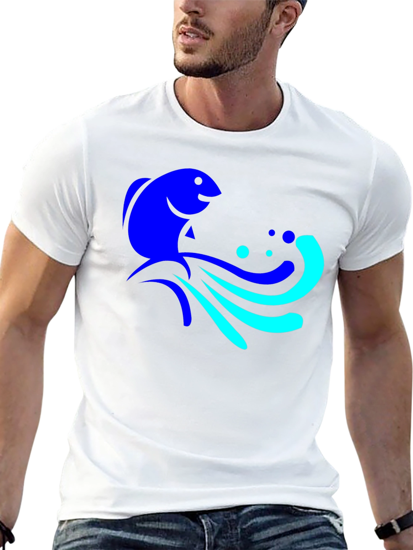 Blue Fish Graphic Tee - Black Cotton Comfort