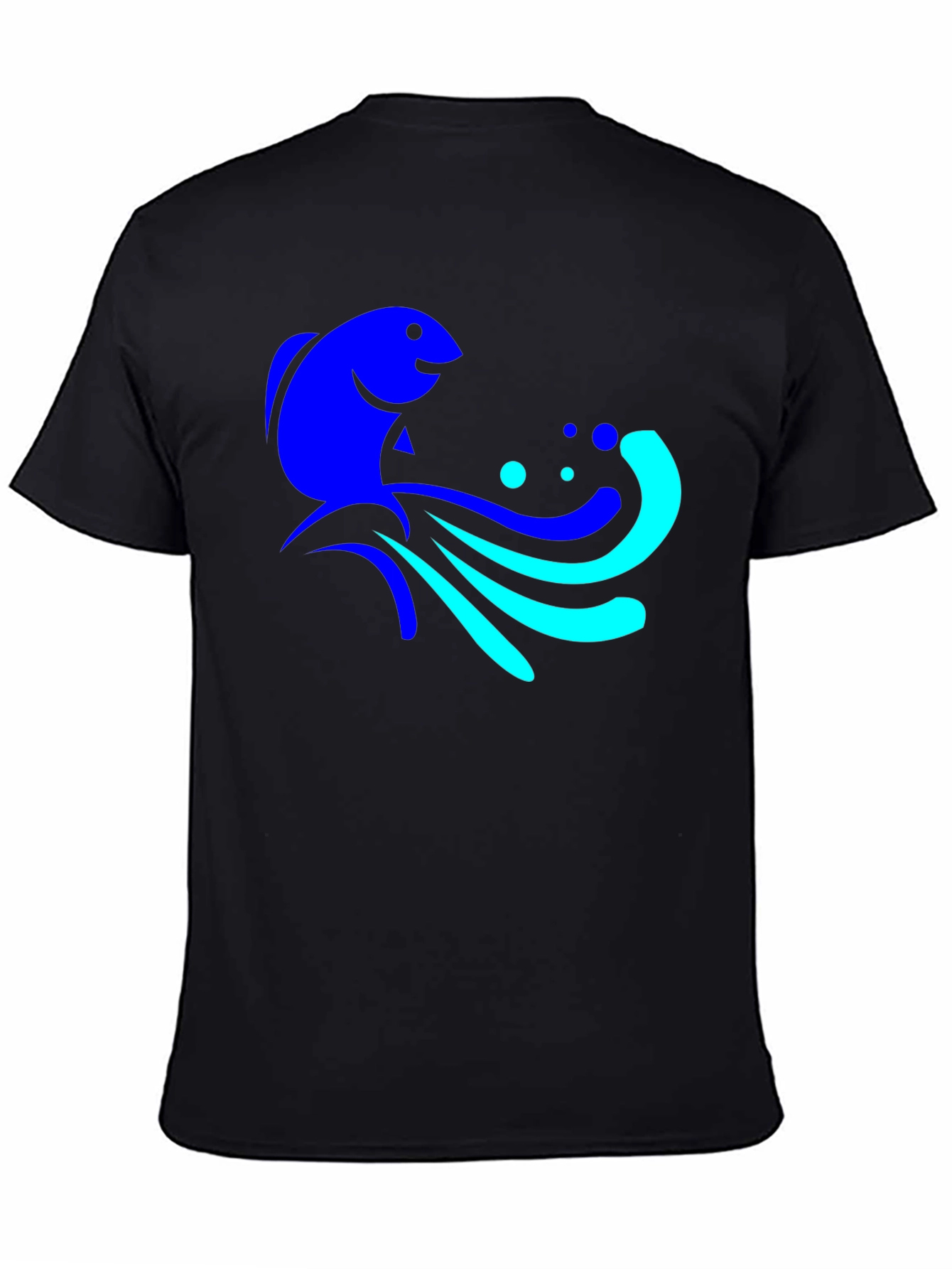 Blue Fish Graphic Tee - Black Cotton Comfort