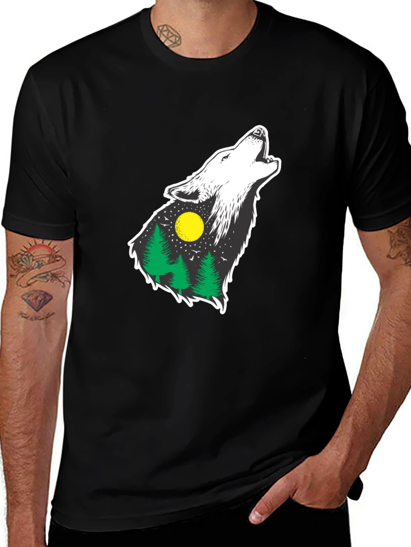Wolf Howling at Moon Graphic Tee