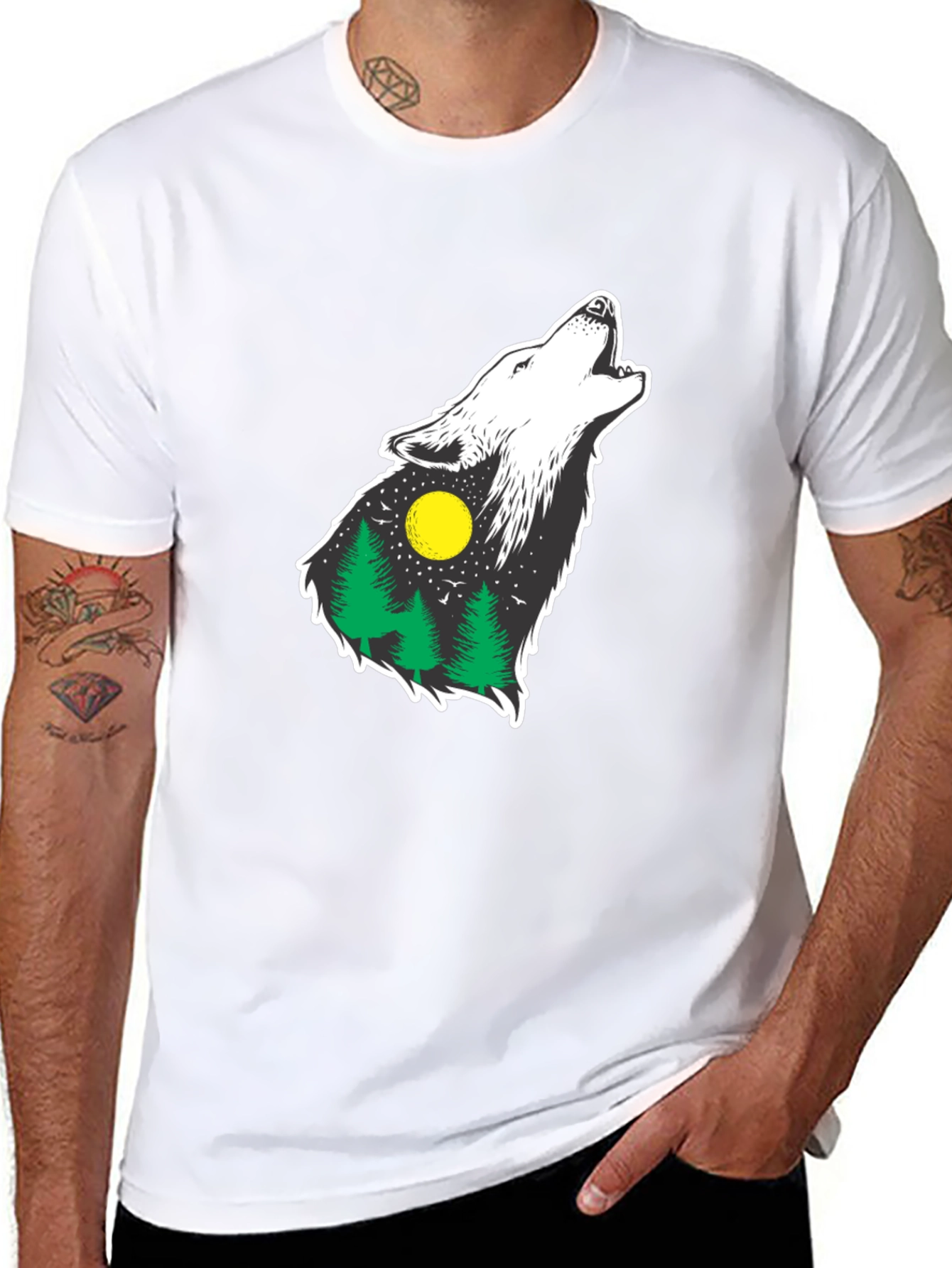 Wolf Howling at Moon Graphic Tee