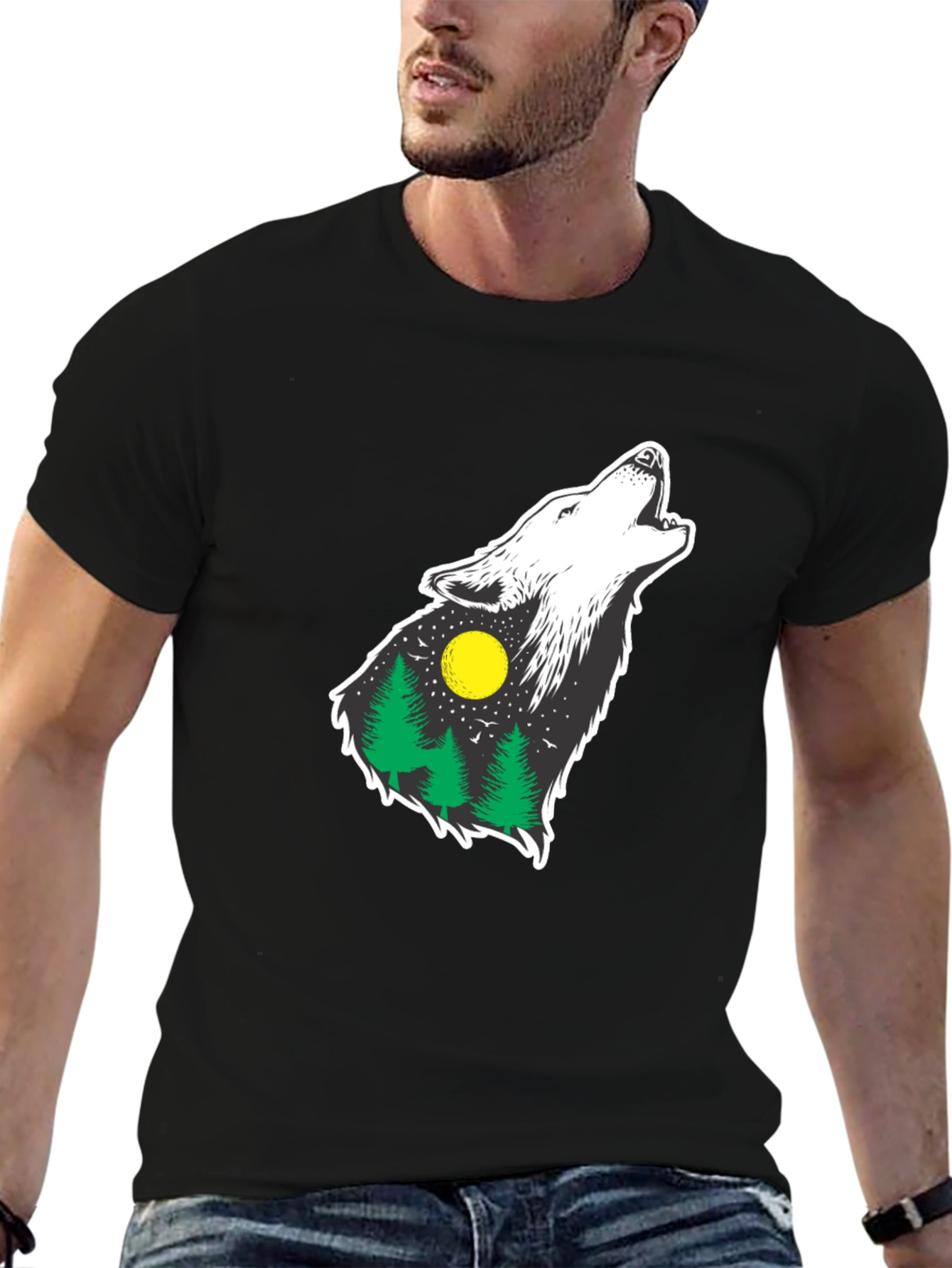 Wolf Howling at Moon Graphic Tee