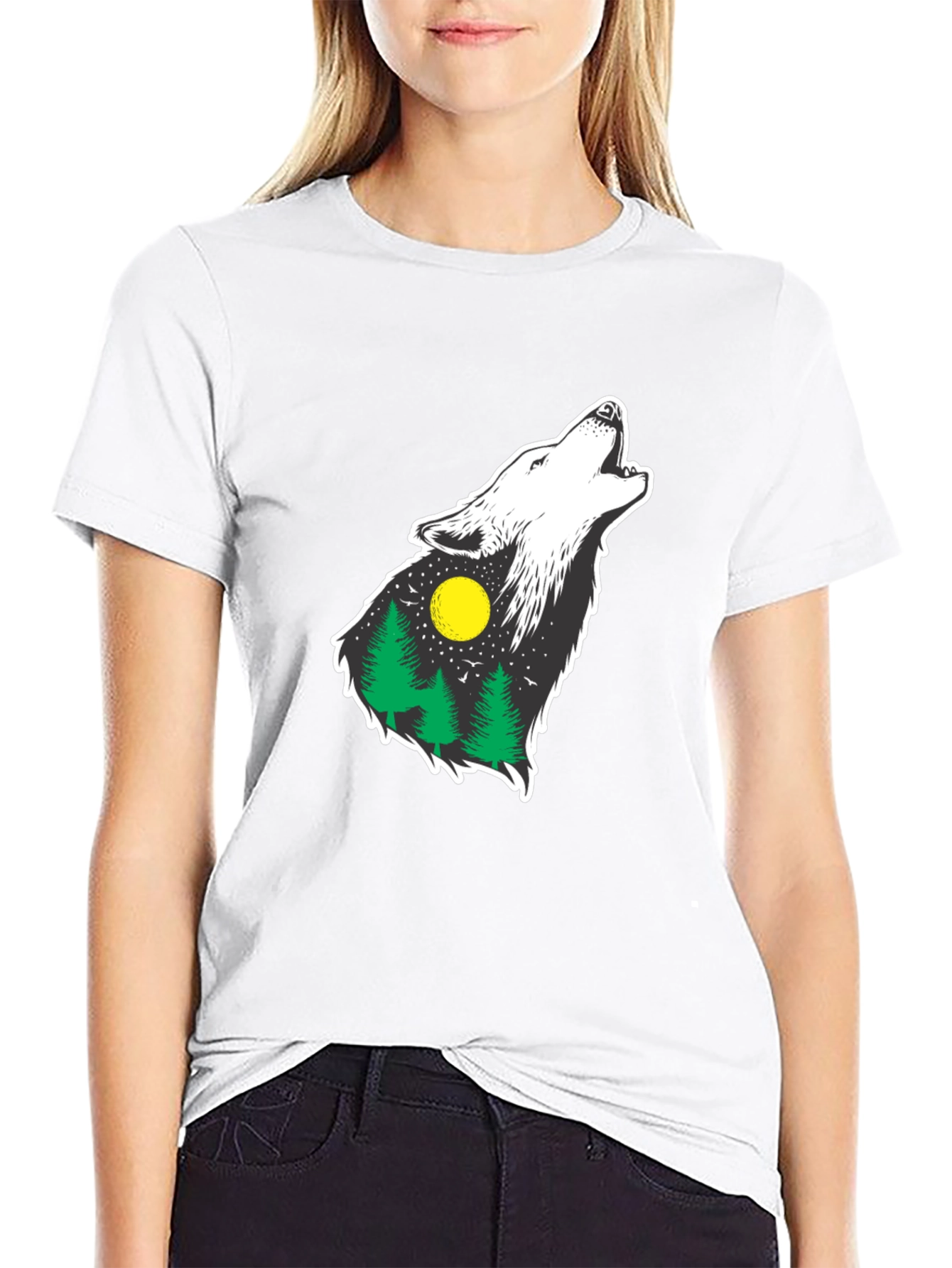 Wolf Howling at Moon Graphic Tee