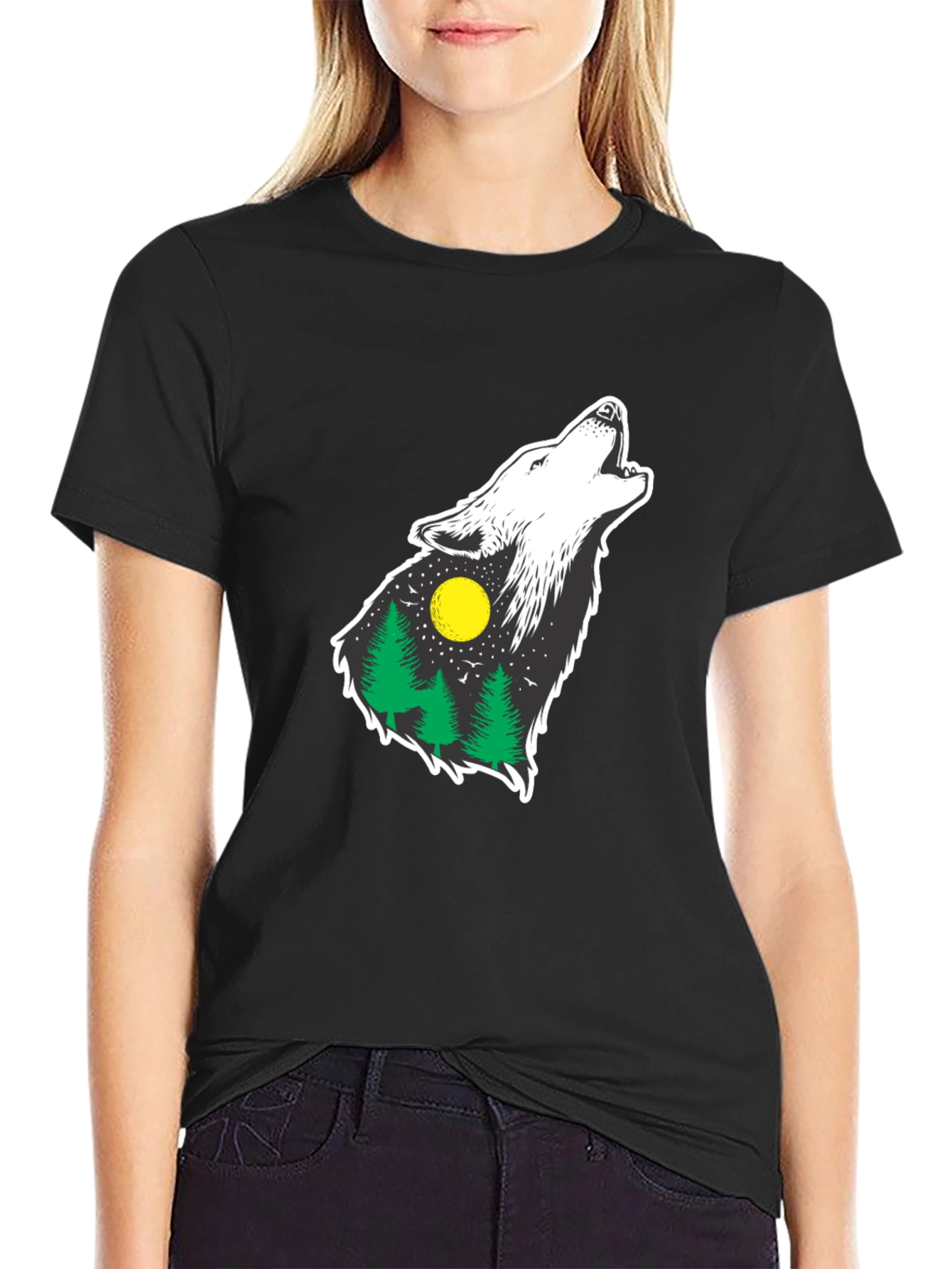 Wolf Howling at Moon Graphic Tee