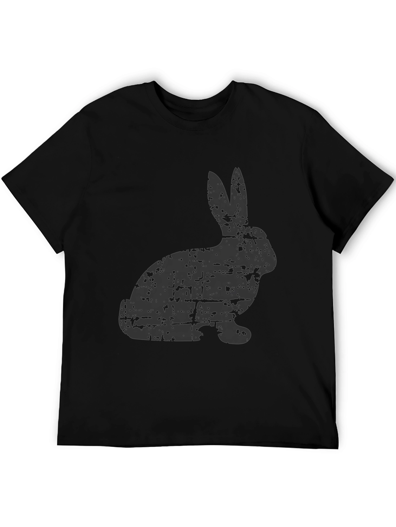 Distressed Rabbit Graphic Tee - Black Cotton Casual Shirt