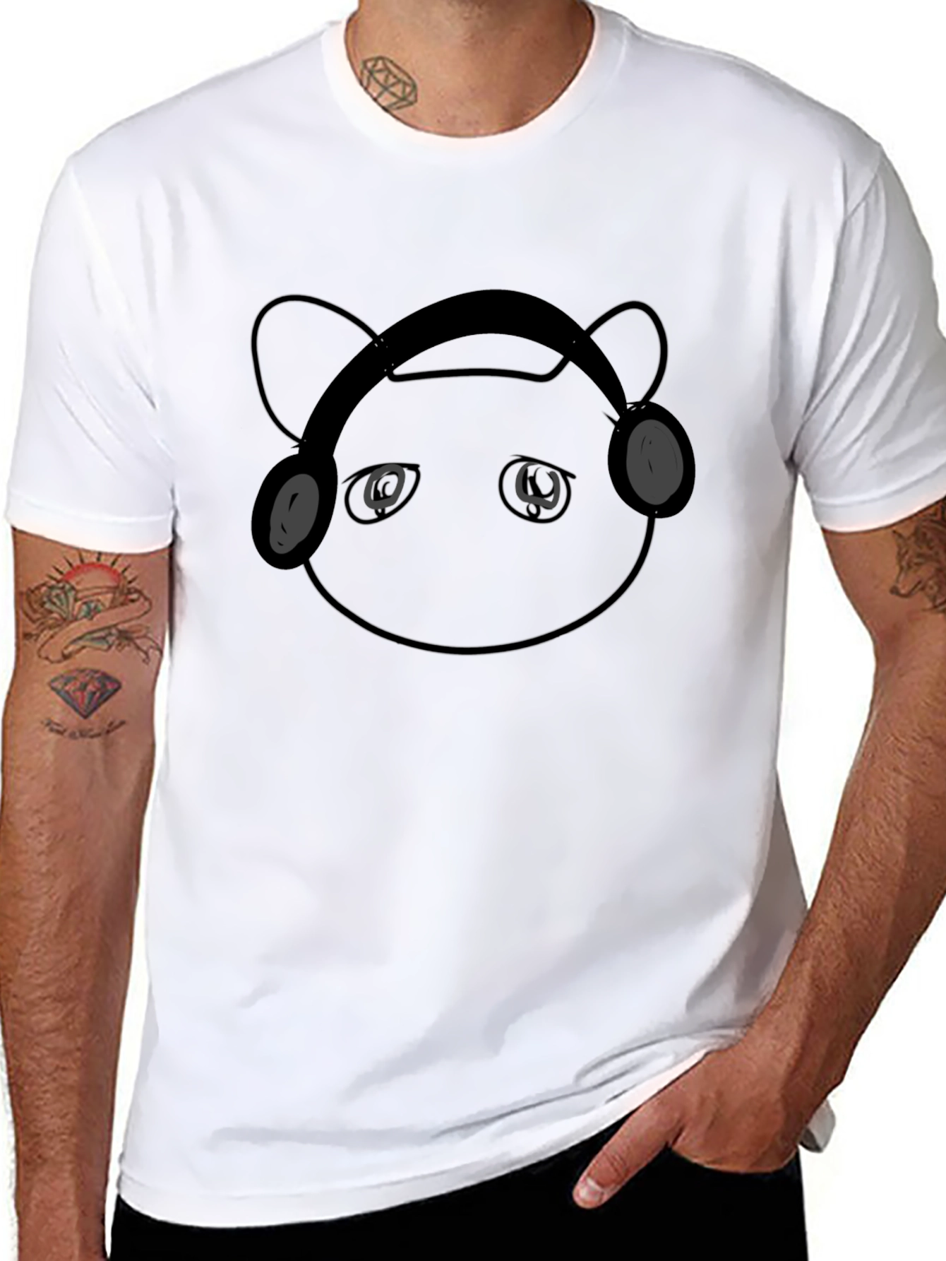 Bear with Headphones Black Graphic Tee