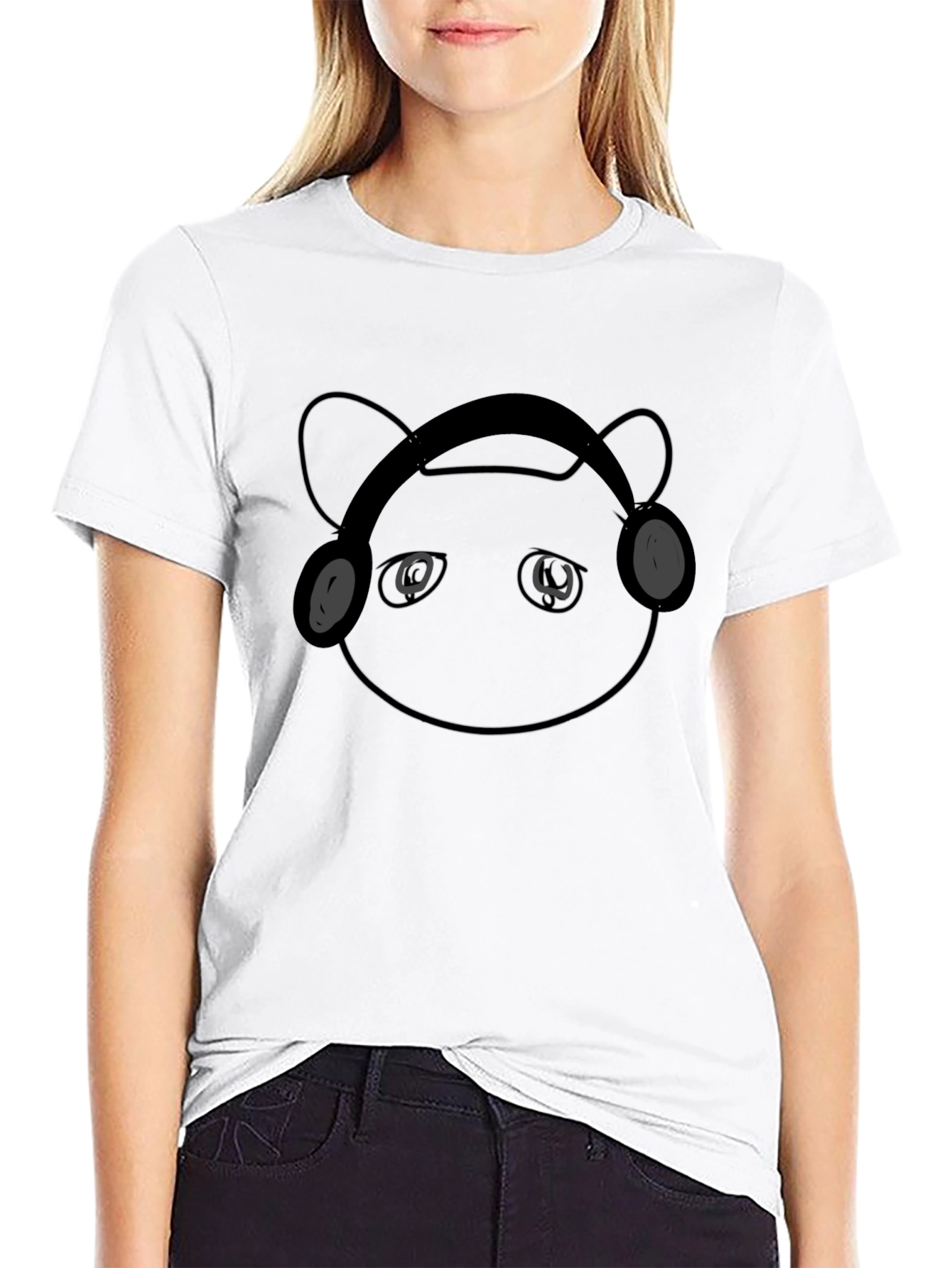 Bear with Headphones Black Graphic Tee