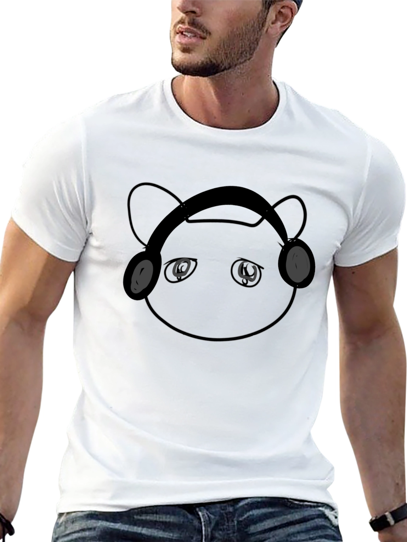 Bear with Headphones Black Graphic Tee