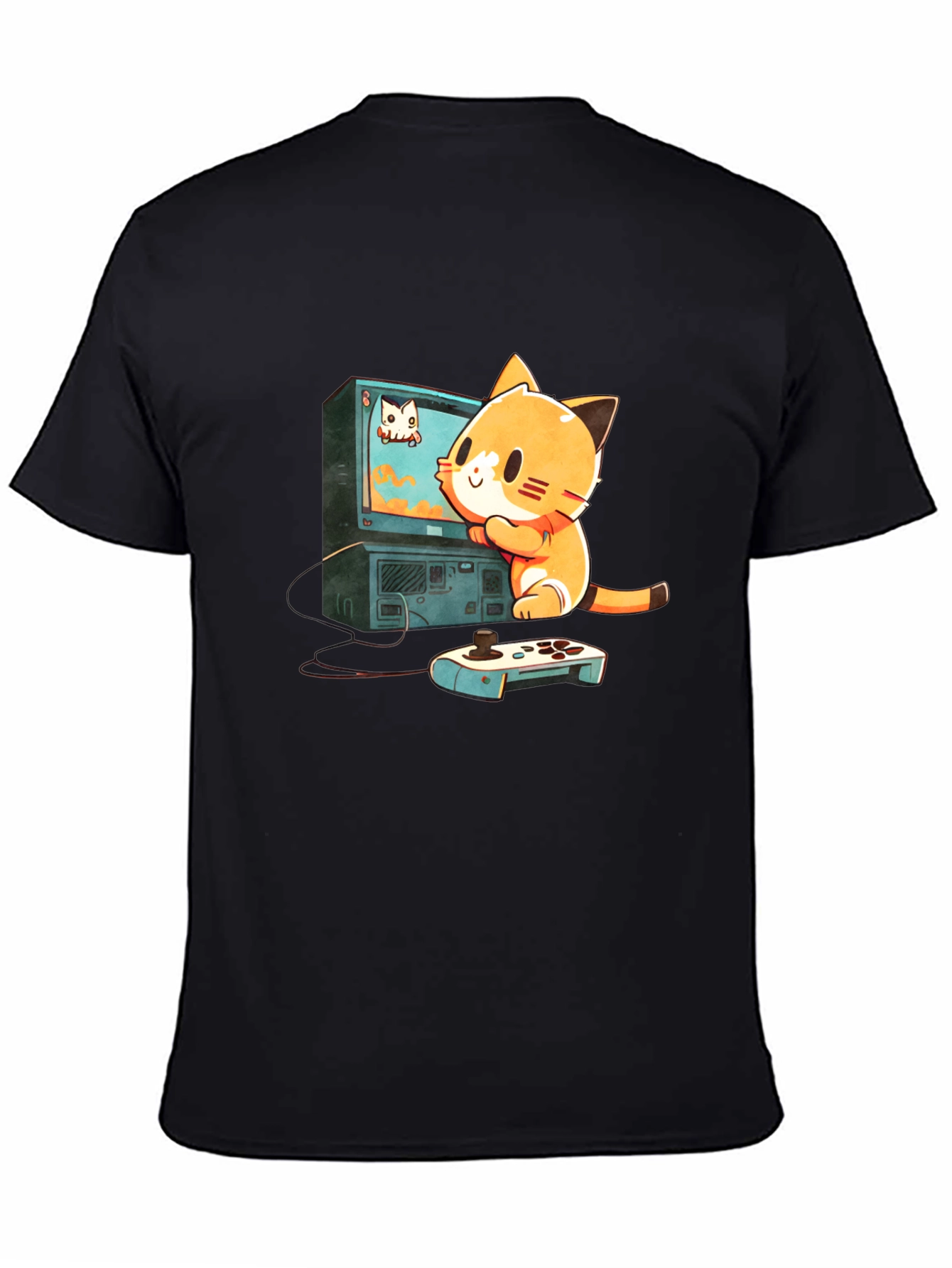 Gamer Cat Graphic Tee - Cute Cartoon T-Shirt