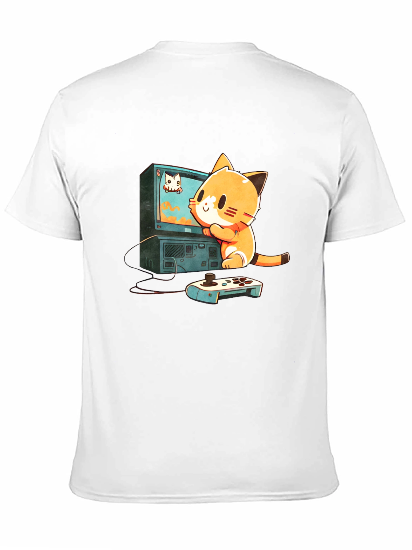 Gamer Cat Graphic Tee - Cute Cartoon T-Shirt