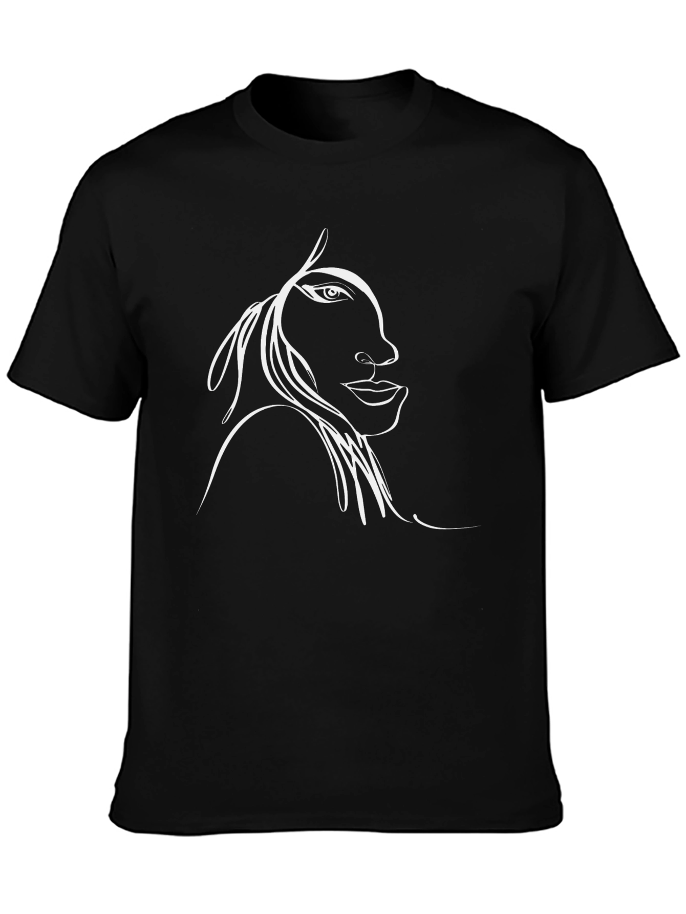 Abstract Face Line Art Black T-Shirt