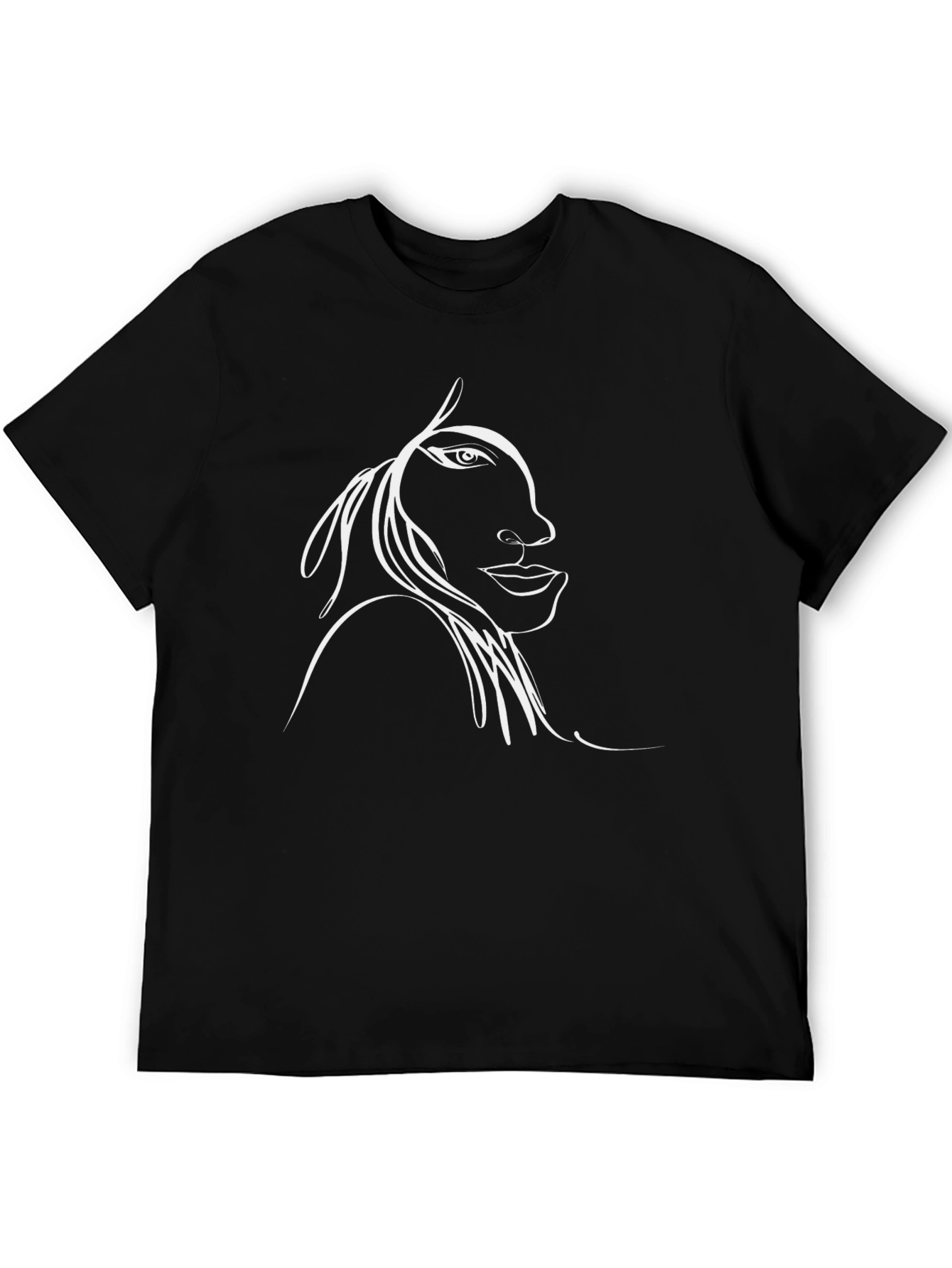 Abstract Face Line Art Black T-Shirt