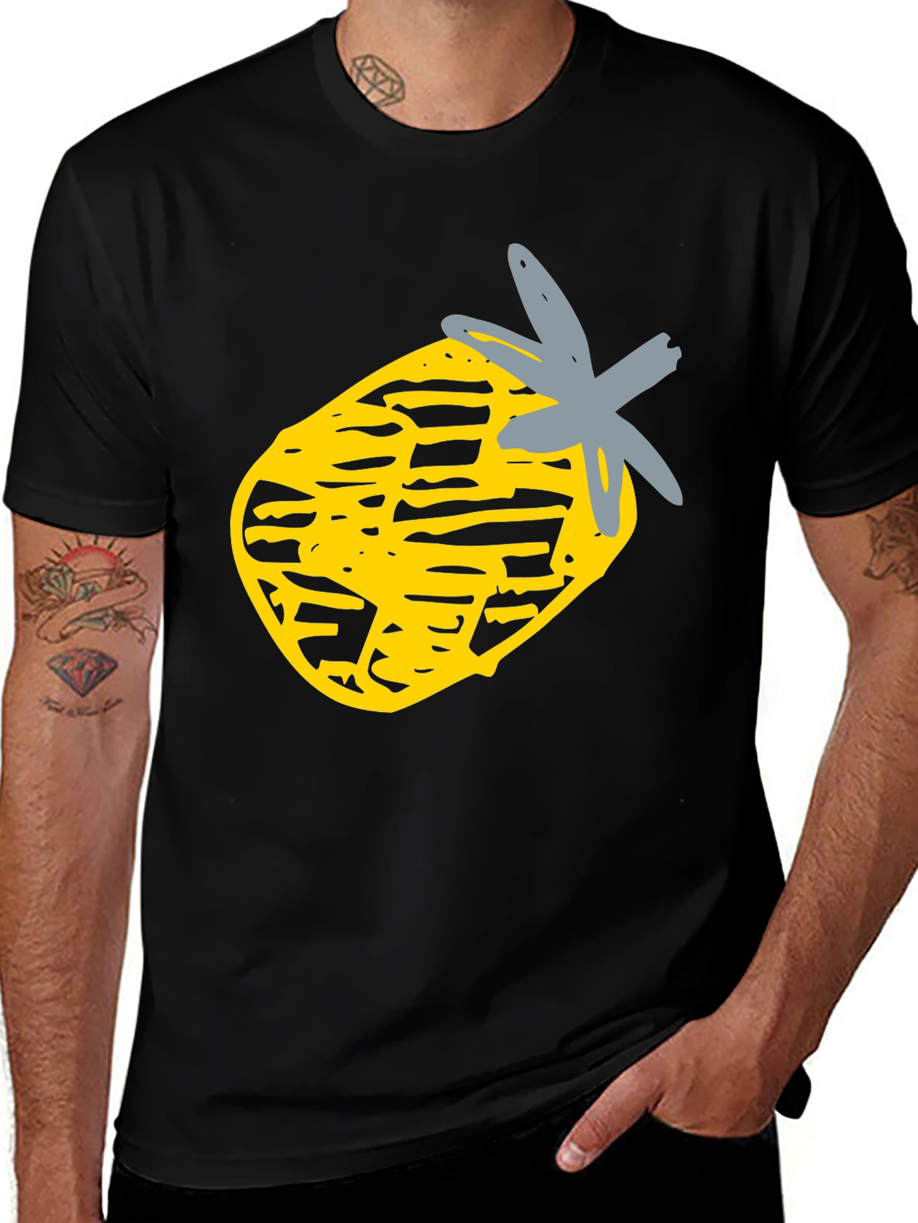 Pineapple Graphic Black Tee - Casual Style