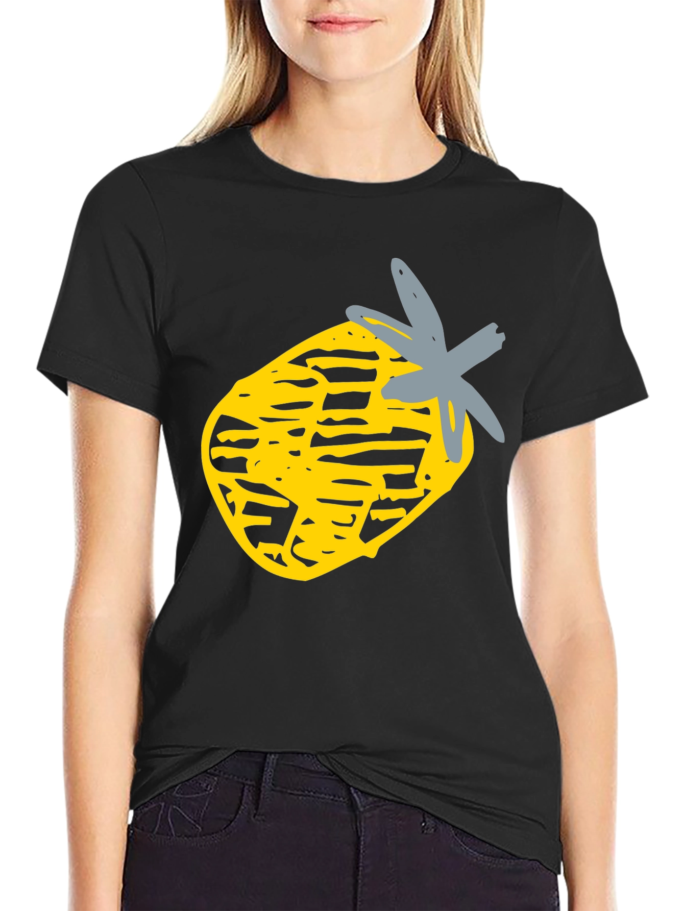 Pineapple Graphic Black Tee - Casual Style