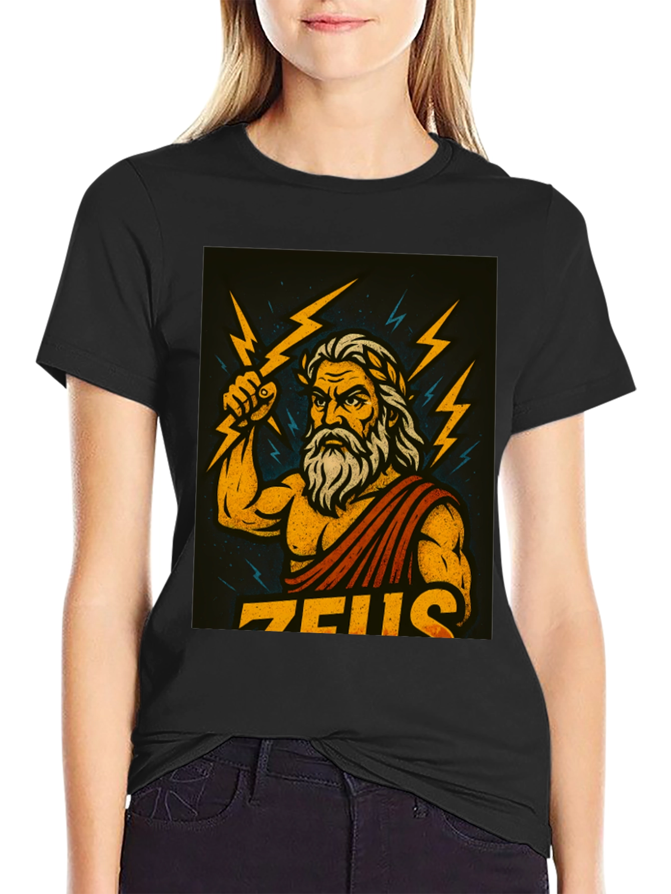 Zeus Graphic Tee - Black Cotton Blend T-Shirt