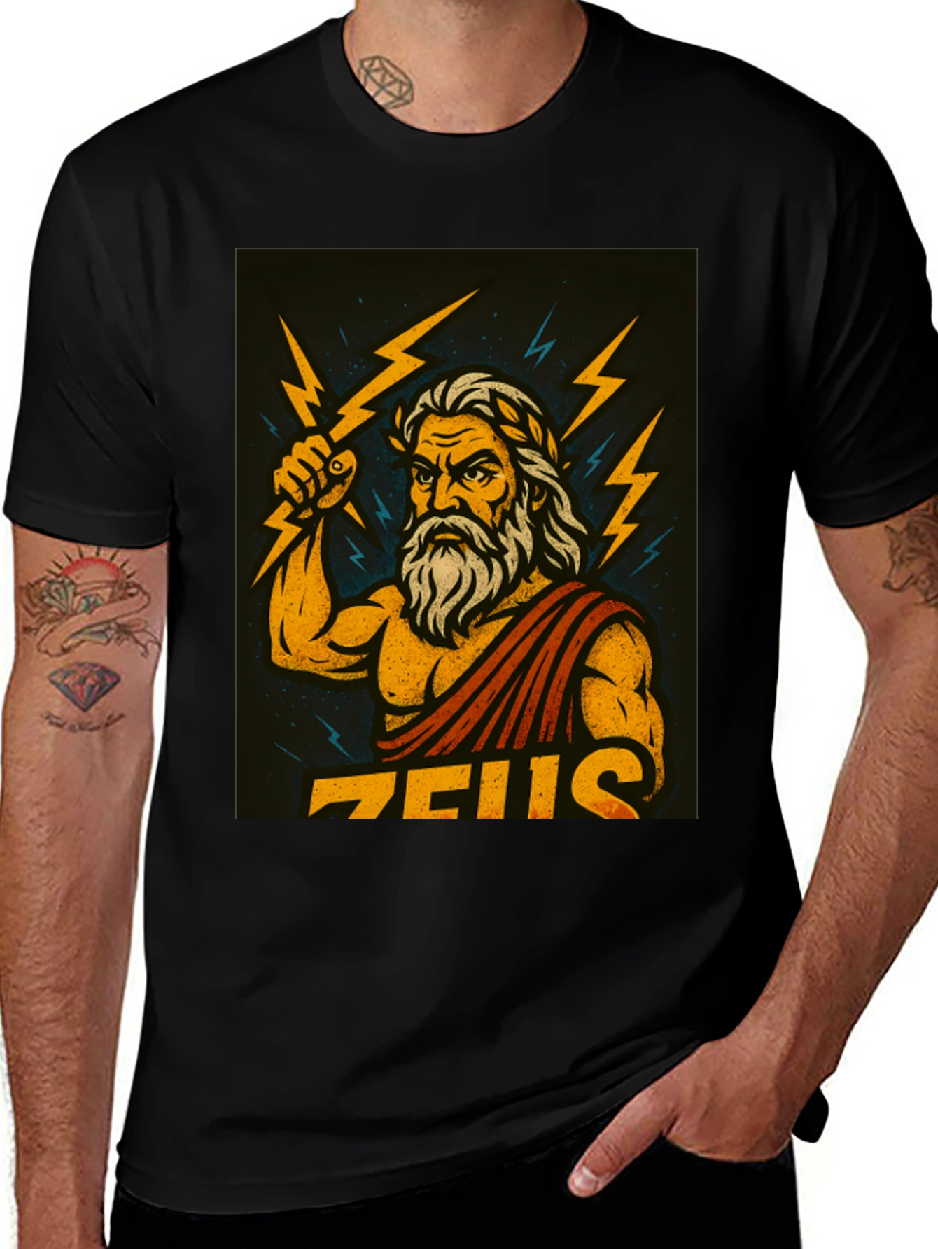 Zeus Graphic Tee - Black Cotton Blend T-Shirt