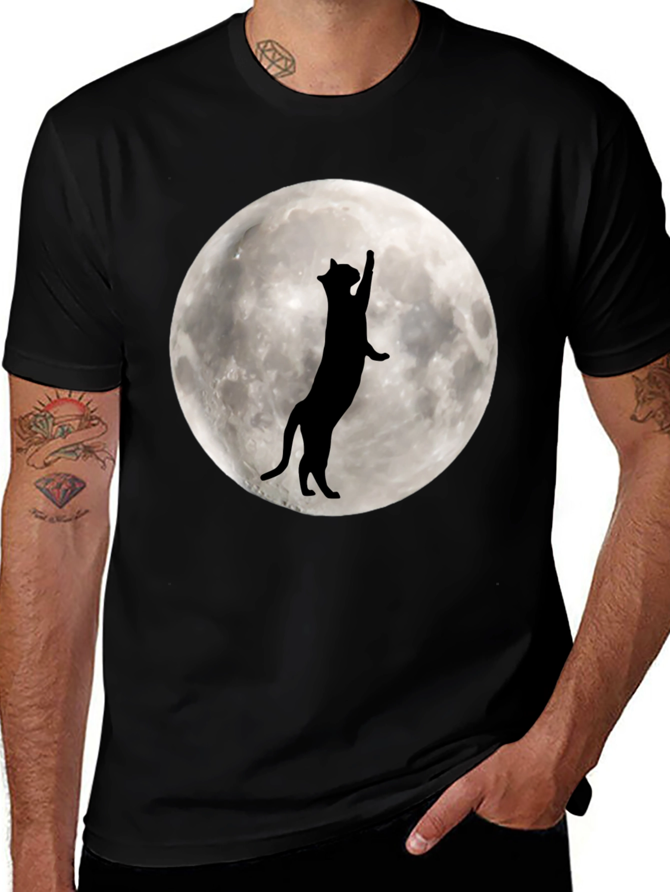 Cat Silhouette Moon Graphic T-Shirt