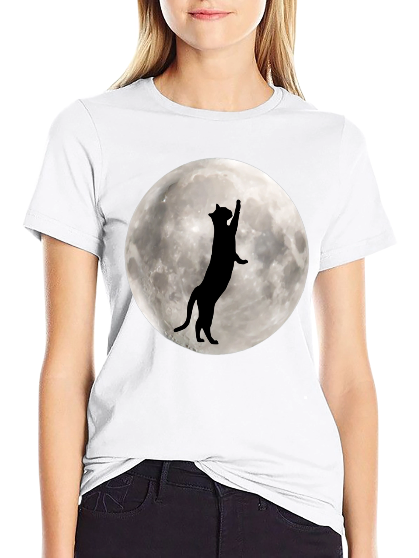 Cat Silhouette Moon Graphic T-Shirt