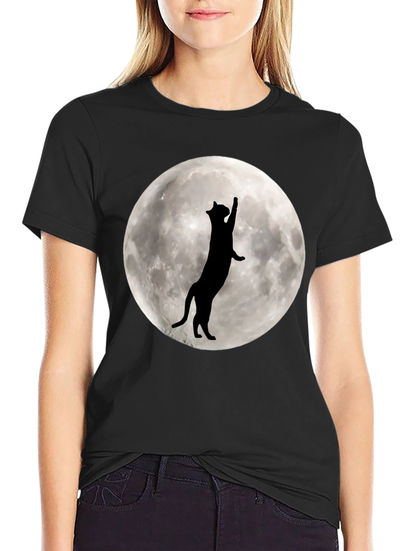 Cat Silhouette Moon Graphic T-Shirt