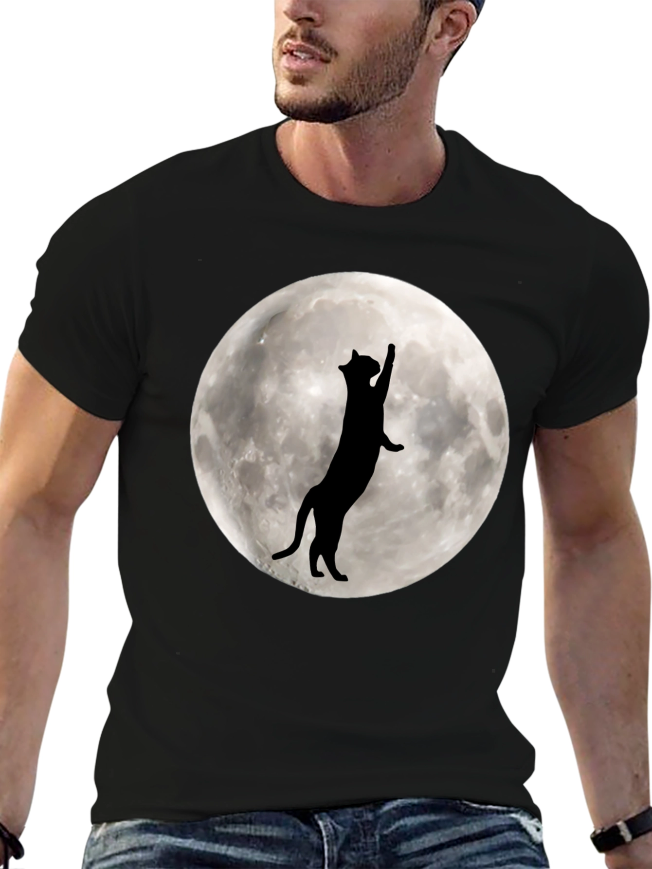 Cat Silhouette Moon Graphic T-Shirt