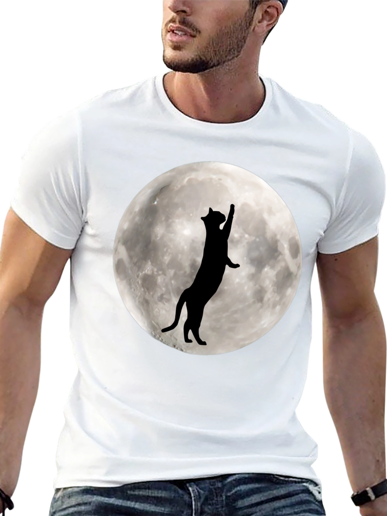 Cat Silhouette Moon Graphic T-Shirt