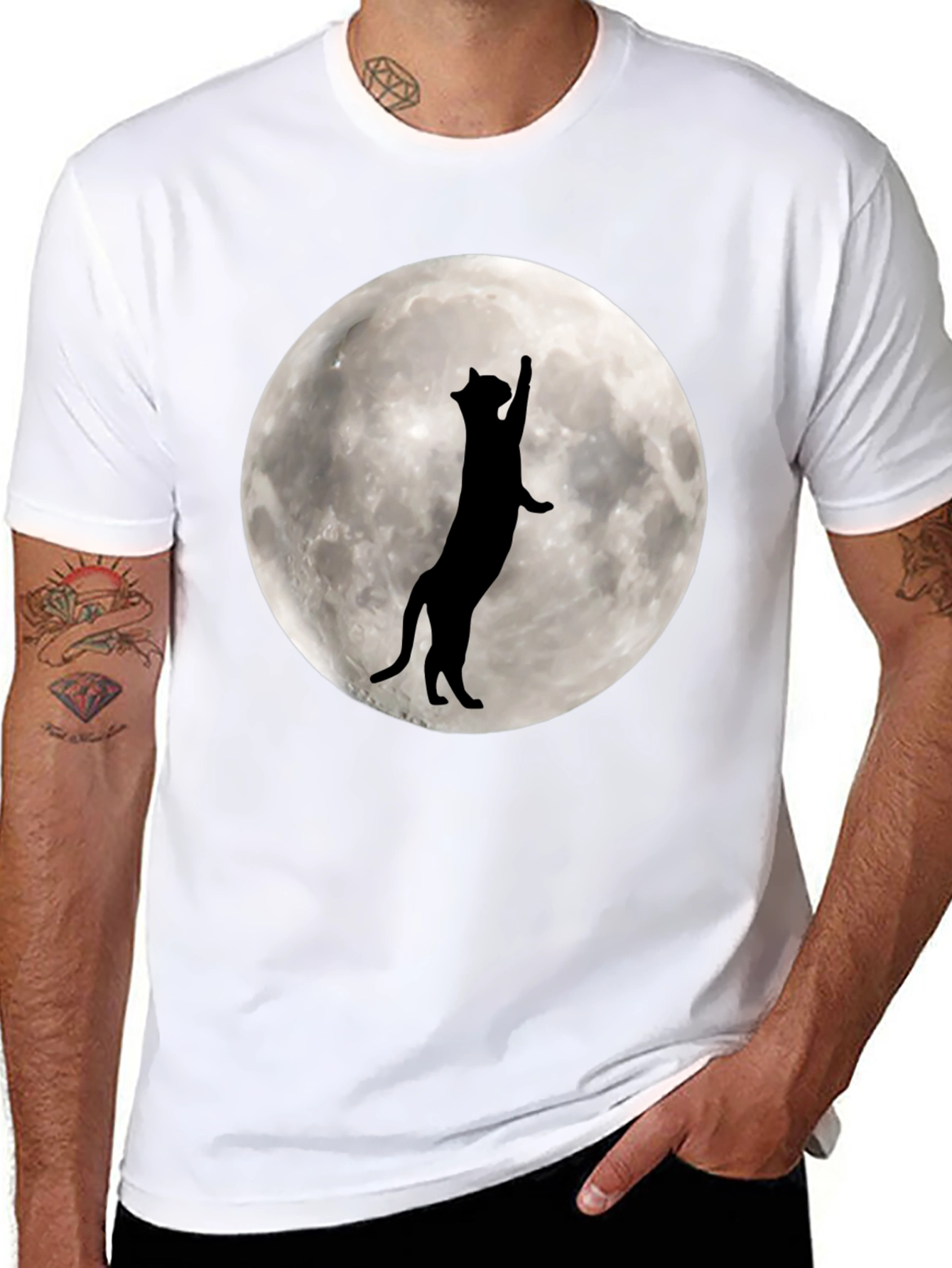 Cat Silhouette Moon Graphic T-Shirt