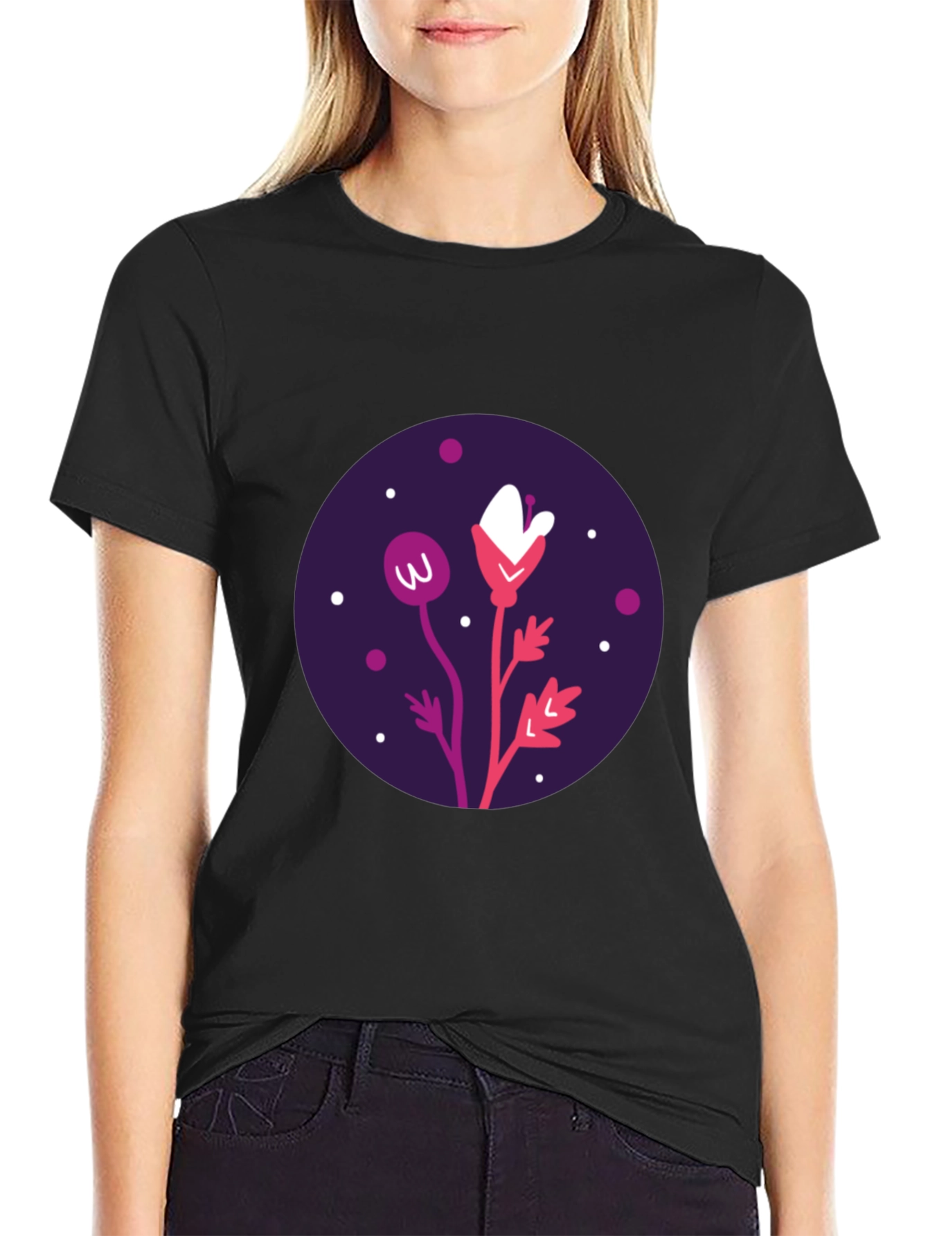 Floral Graphic Black T-Shirt